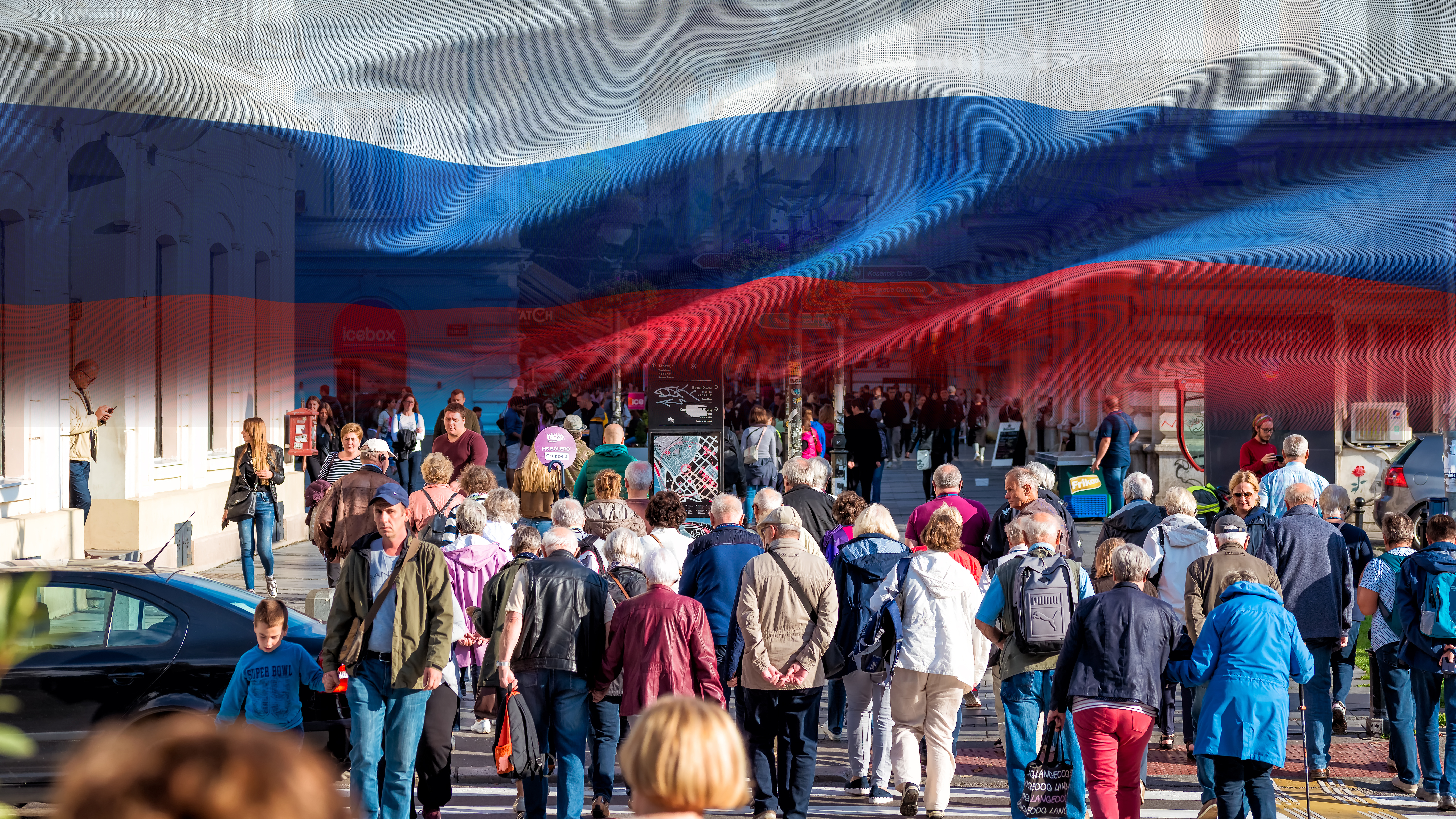 Belgrade, Serbia- September 06, 2019: Pedestrian zone at Knez Mihailova Street crowded with people in the center of Belgrade rusi rus u beogradu