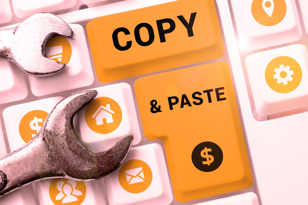 Text showing inspiration Copy Paste,  Business overview an imitation,  transcript,  or reproduction of an original work,Image: 757199536, License: Royalty-free, Restrictions: , Model Release: no, Credit line: Niall Wiggan / Panthermedia / Profimedia