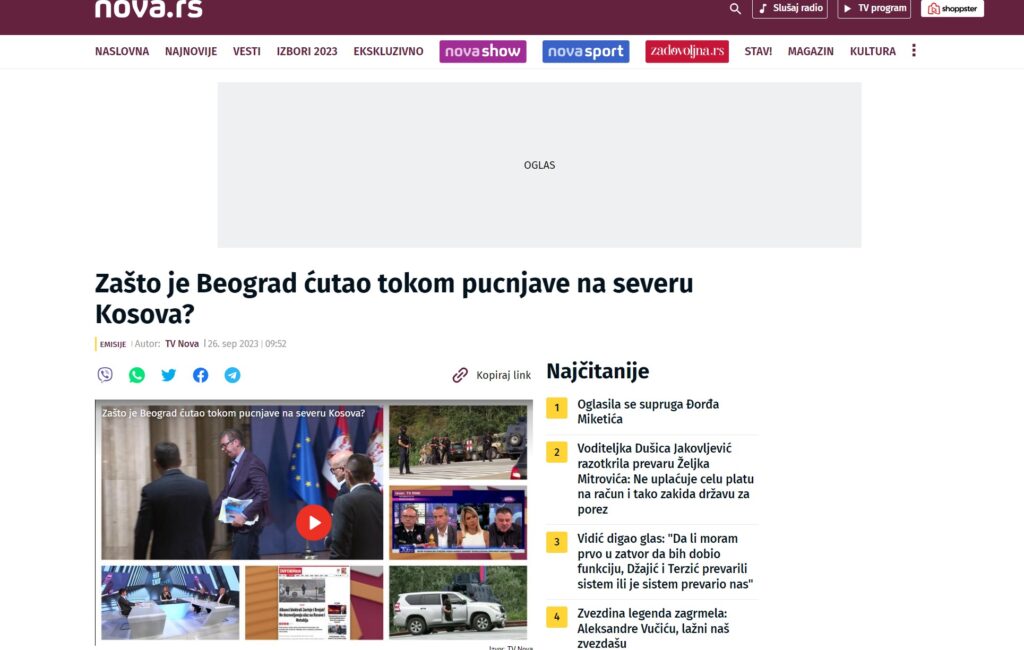 Banjska, pucnjava, ćutanje, mediji