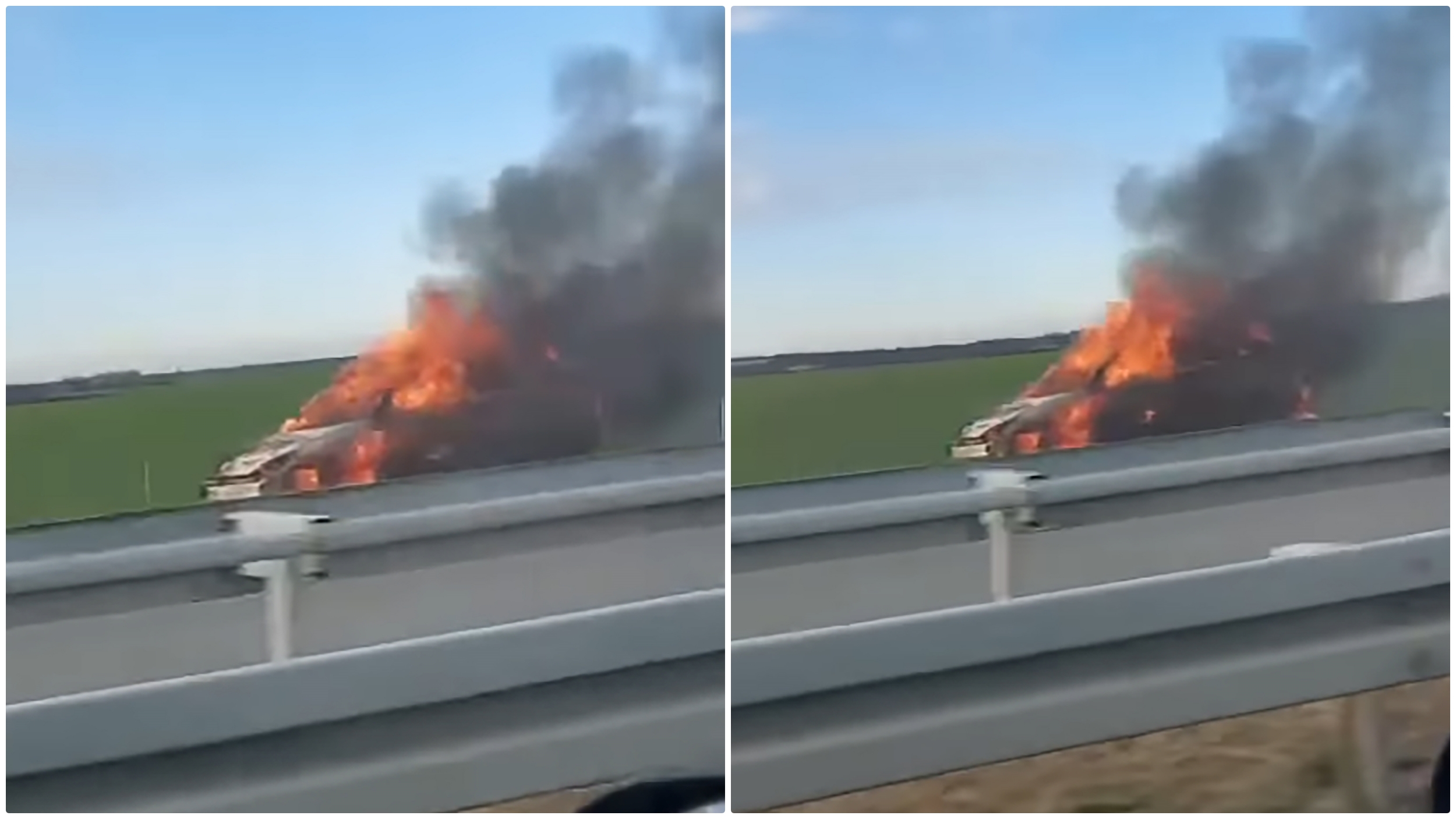 Gori automobil na autoputu Beograd - Novi Sad, kod Inđije u smeru ka Beogradu