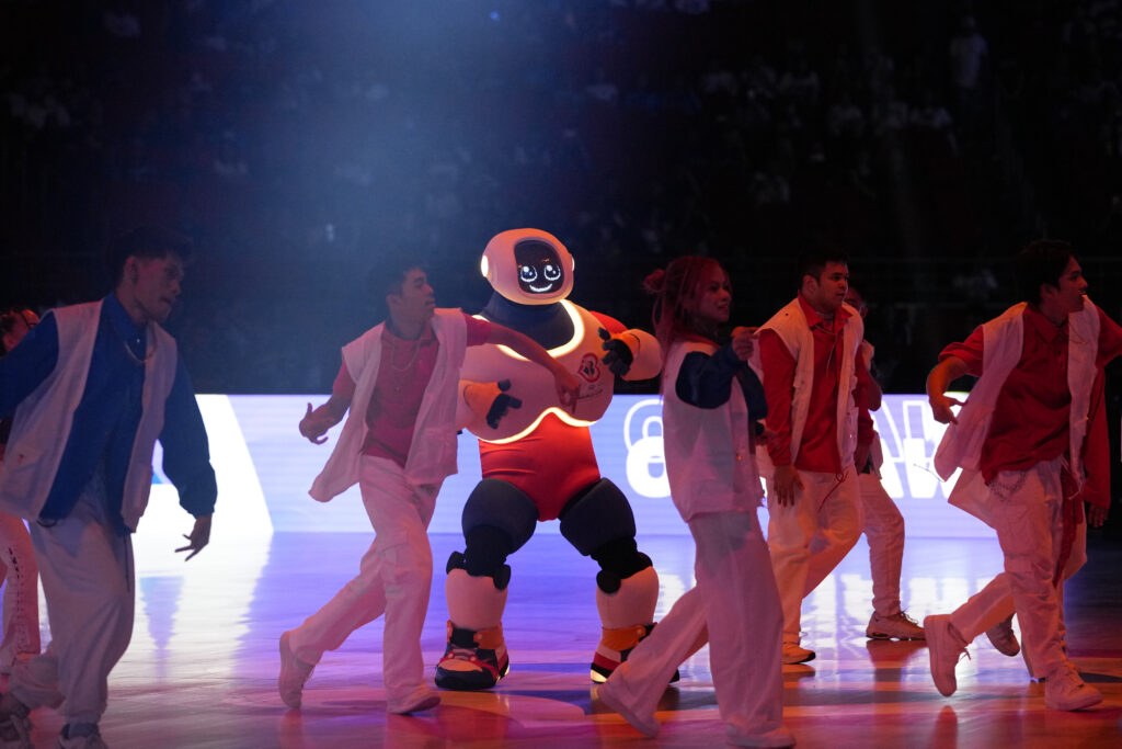 FIBA Mascot JIP dances before matches at the Basketball World Cup at the Philippine Arena in Bulacan province, Philippines Friday, Aug. 25, 2023. (AP Photo/Aaron Favila)