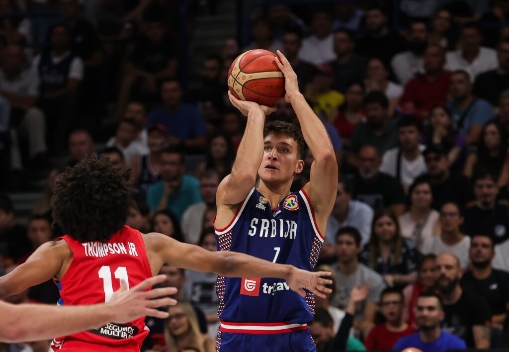 during the friendly match between Serbia and Puerto Rico  at Stark Arena on August 16, 2023 in Beograd, Serbia. (Photo by Srdjan Stevanovic/Starsport.rs ©)