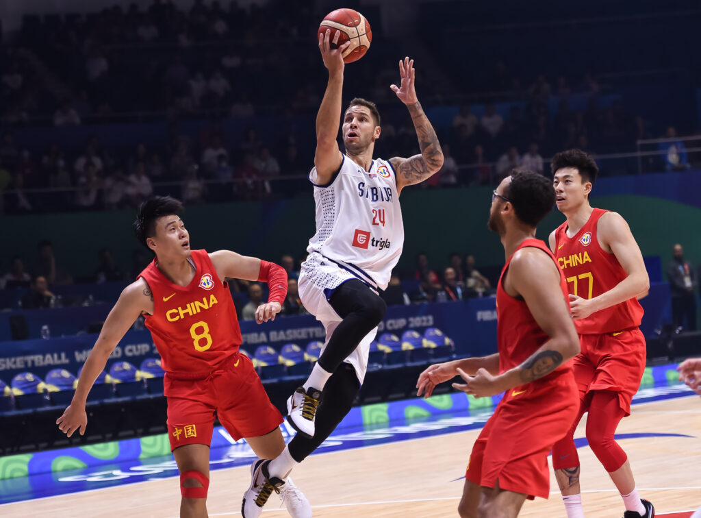 during the FIBA World Cup 2023 Group B match between Srbija and Kina at Araneta Coliseum on August 26, 2023 in Manila, Philippines. (Photo by Joaqui Flores/Starsport.rs ©)