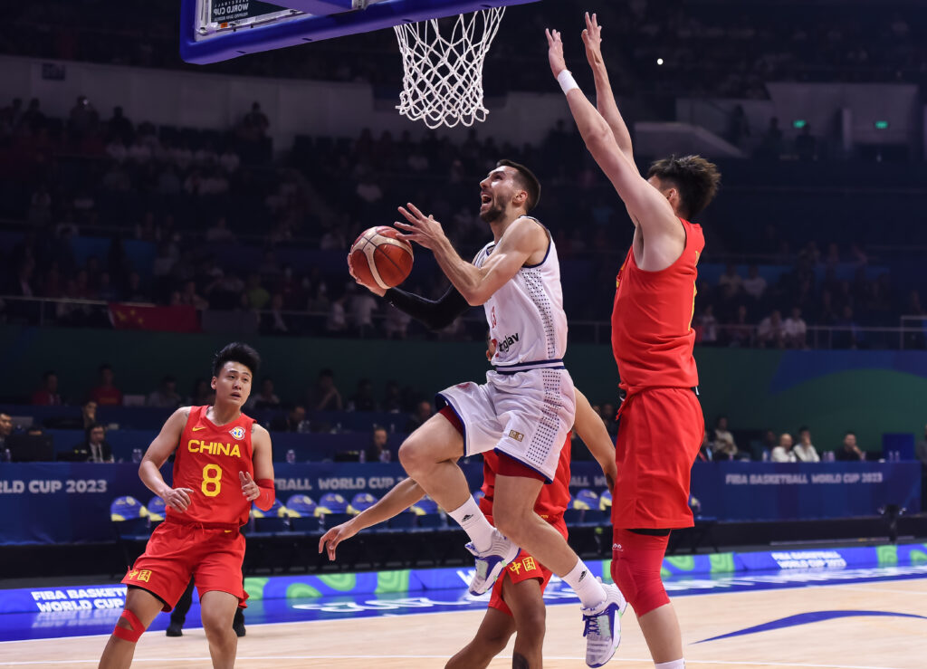 during the FIBA World Cup 2023 Group B match between Srbija and Kina at Araneta Coliseum on August 26, 2023 in Manila, Philippines. (Photo by Joaqui Flores/Starsport.rs ©)