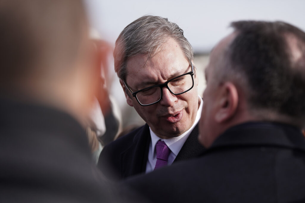 Bogatić, 27. novembra 2023. - Predsednik Republike Srbije Aleksandar Vučić prisustvuje danas obeležavanju početka radova na izgradnji brze saobraćajnice Slepčević- Badovinci.  FOTO TANJUG/ STRAHINJA AĆIMOVIĆ/ bg