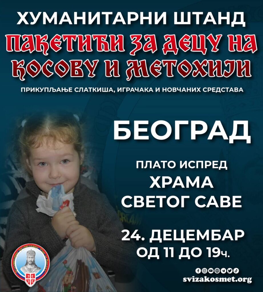 Skupljanje paketica za decu na Kosovu i metohiji u decembru u beogradu ispred hrama sv save