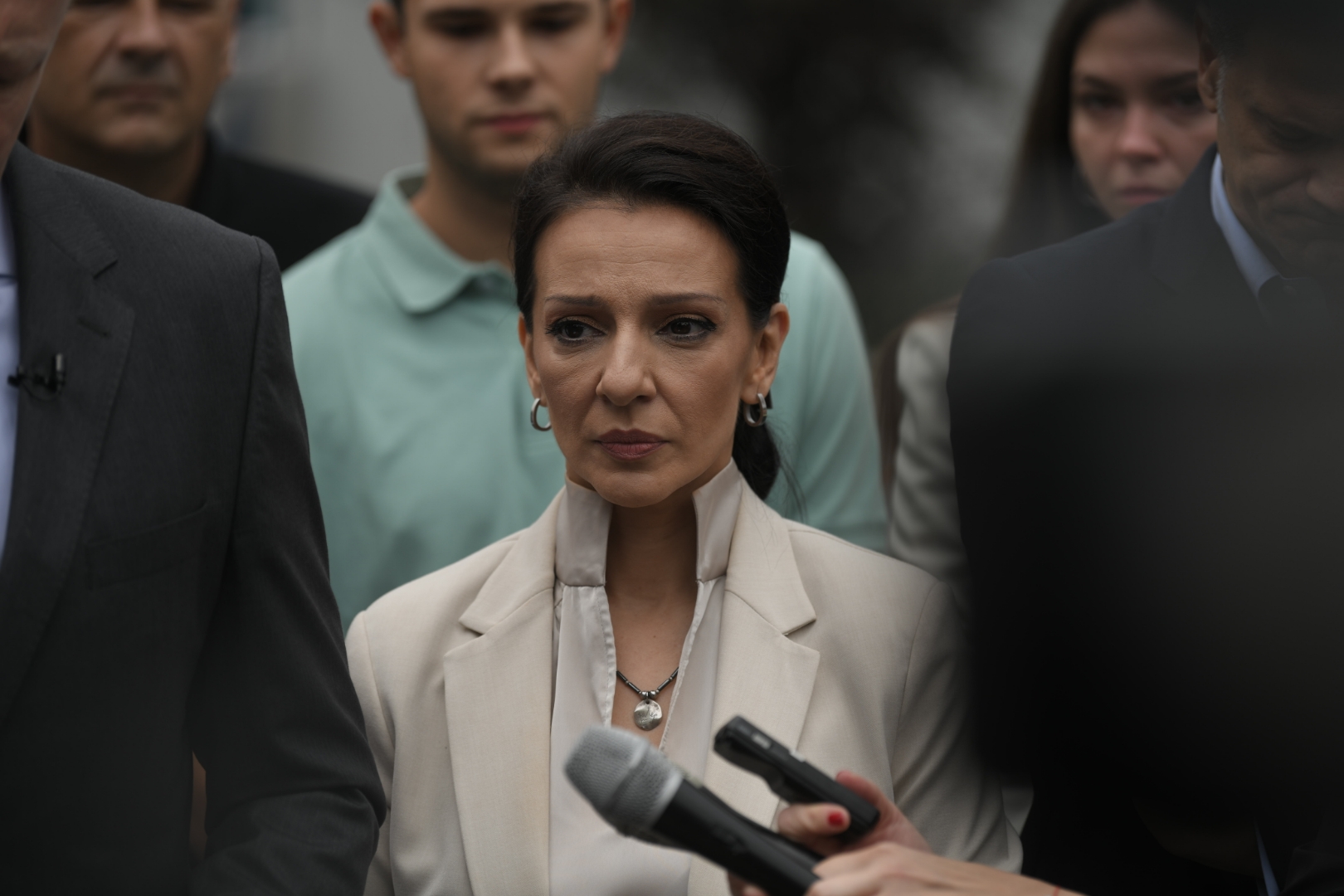 Beograd 16.08.2023. Konferencija za štampu opozicije ispred televizije Pink, Marinika Tepić