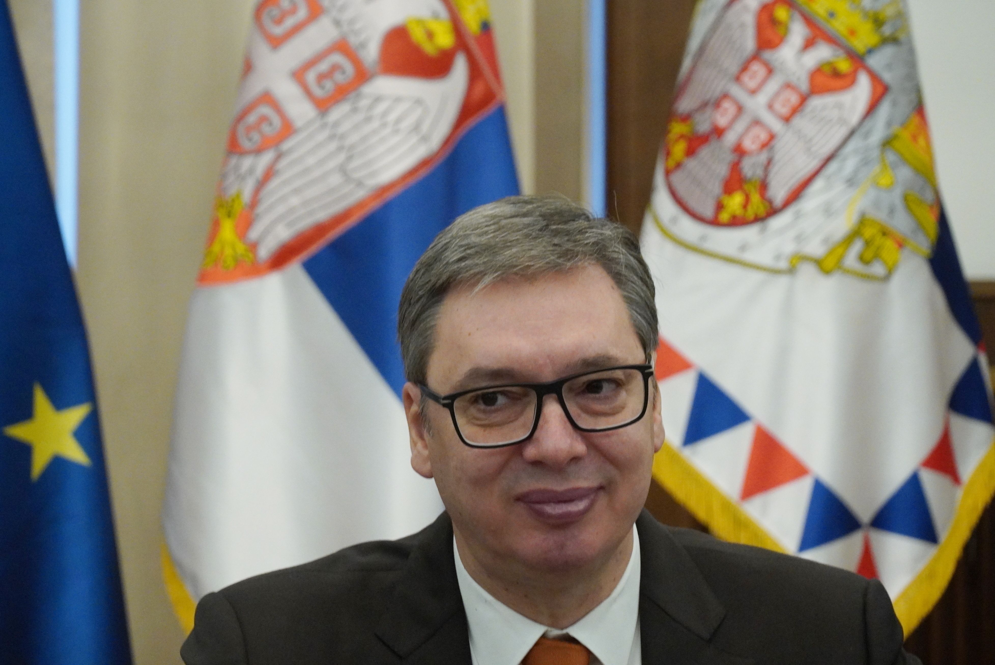 Beograd, 10. oktobra 2023.-Predsednik Republike Srbije Aleksandar Vucic sastao se sa predsednikom parlamenta Iraka Muhamedom Rikanom El Halbusijem.  FOTO TANJUG/ VLADIMIR PORCIC / nr