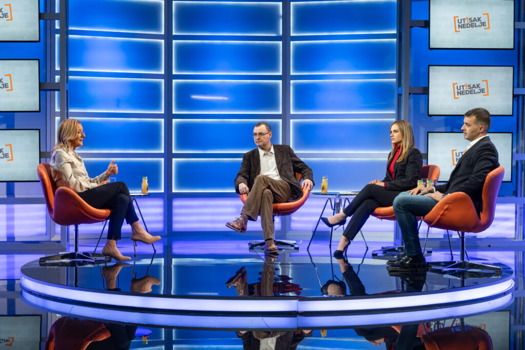 Beograd 05.11.2023. Olja Bećković, Jovo Bakić, Milica Đurđević Stamenkovski, Savo Manojlović, emisija Utisak nedelje Foto: Ivan Dinić/Nova