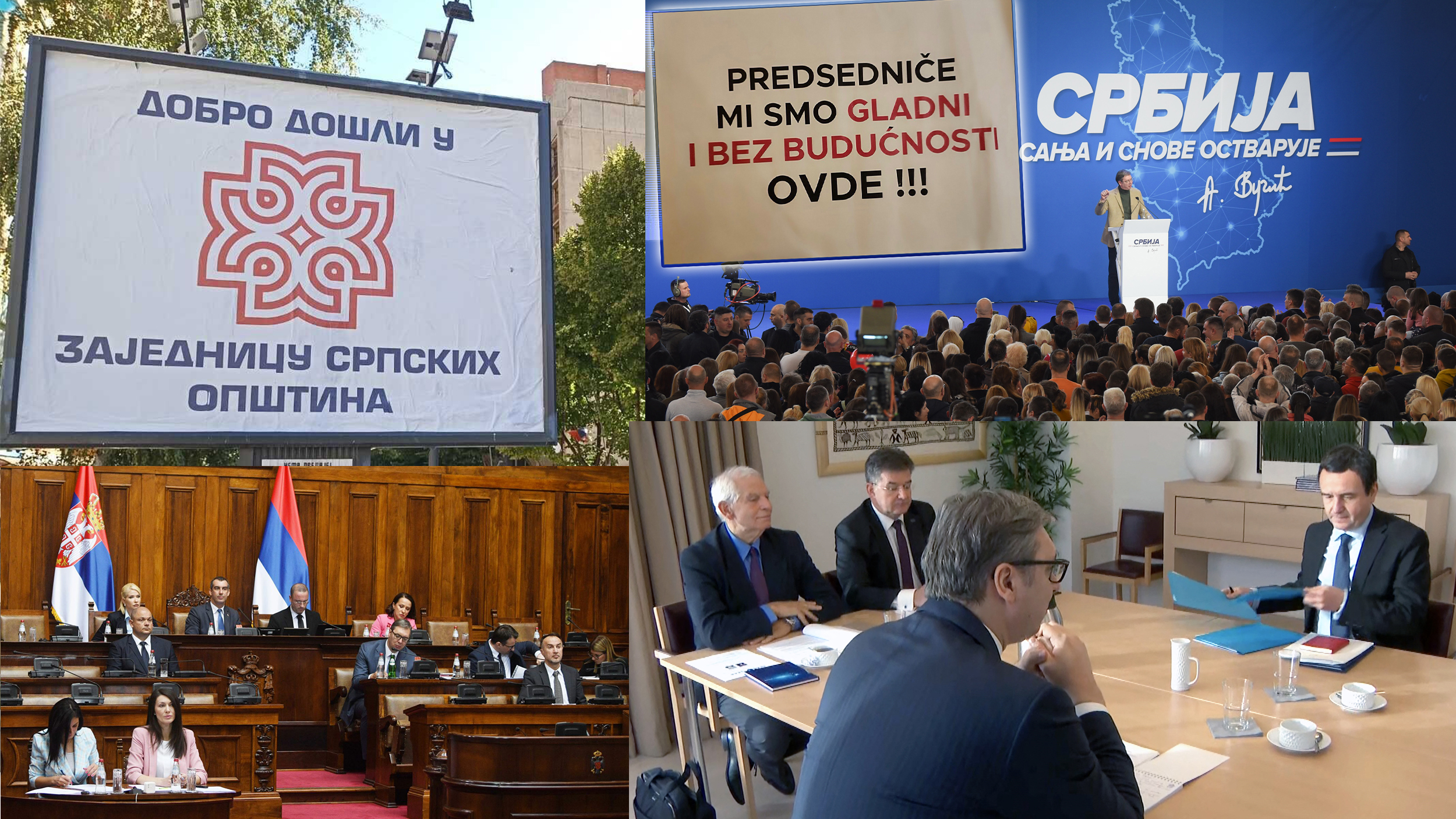 kombo: Vučić i Kurti (sa sastanka u Briselu), Zajednica srpskih opština, Skupština Srbije o Kosovu, Vučićev narodni pokret za državu (može sa turneje u Vranju
