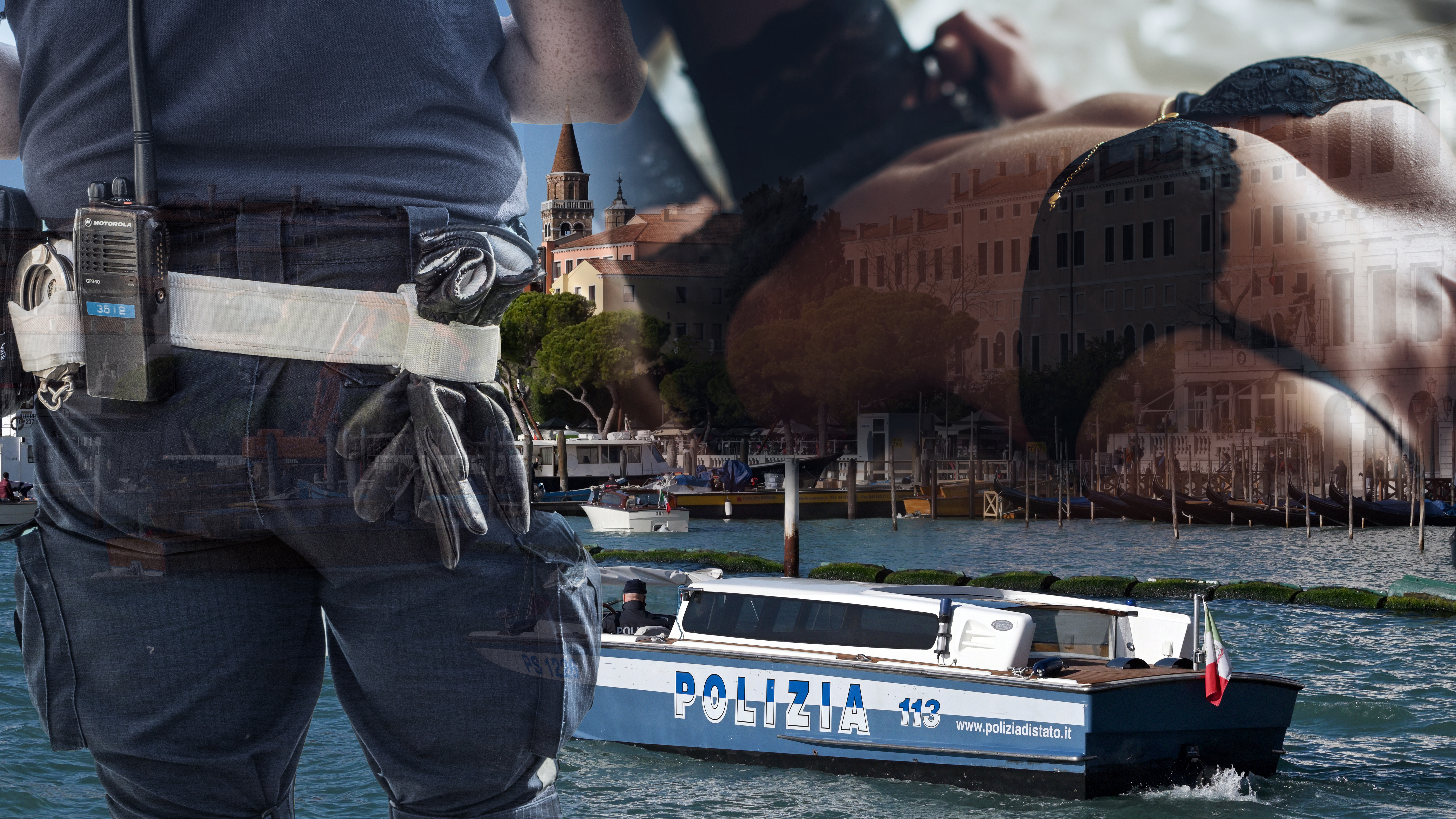 Venice, Italy - November 04, 2021: Police boat on a Grand Canal in Venice, Italy