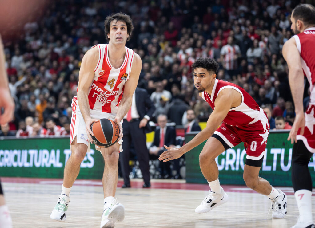 during the 2023/2024 Turkish Airlines EuroLeague match between Crvena Zvezda and Armani Milan at Stark Arena on November 24, 2023 in Belgrade, Serbia. (Photo by Srdjan Stevanovic/Starsport.rs ©)