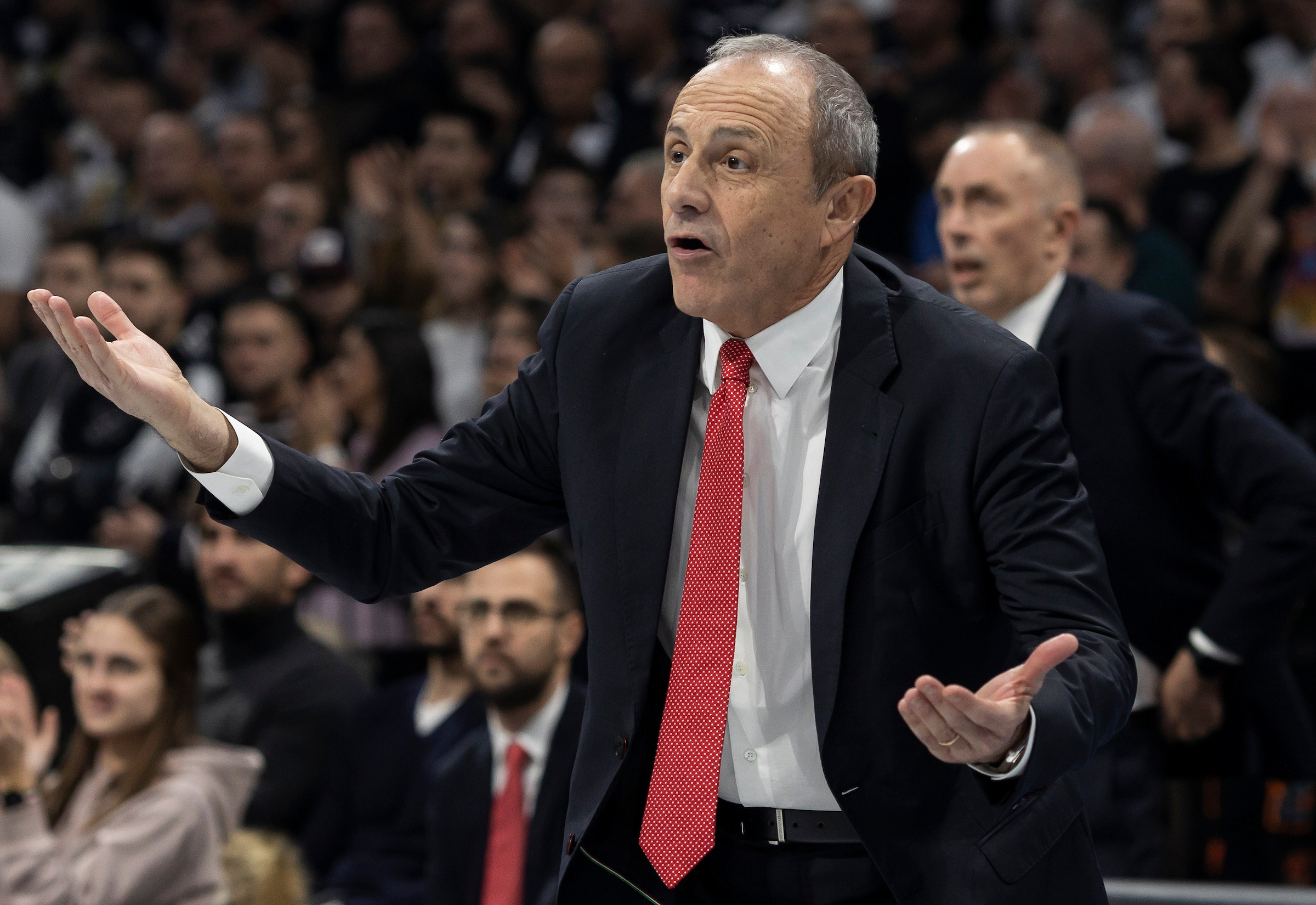 during the 2023/2024 Turkish Airlines EuroLeague match between Partizan Mozzart Bet Belgrade v Armani Milan at Stark Arena on December 07, 2023 in Belgrade, Serbia. (Photo by Srdjan Stevanovic/Starsport.rs ©)