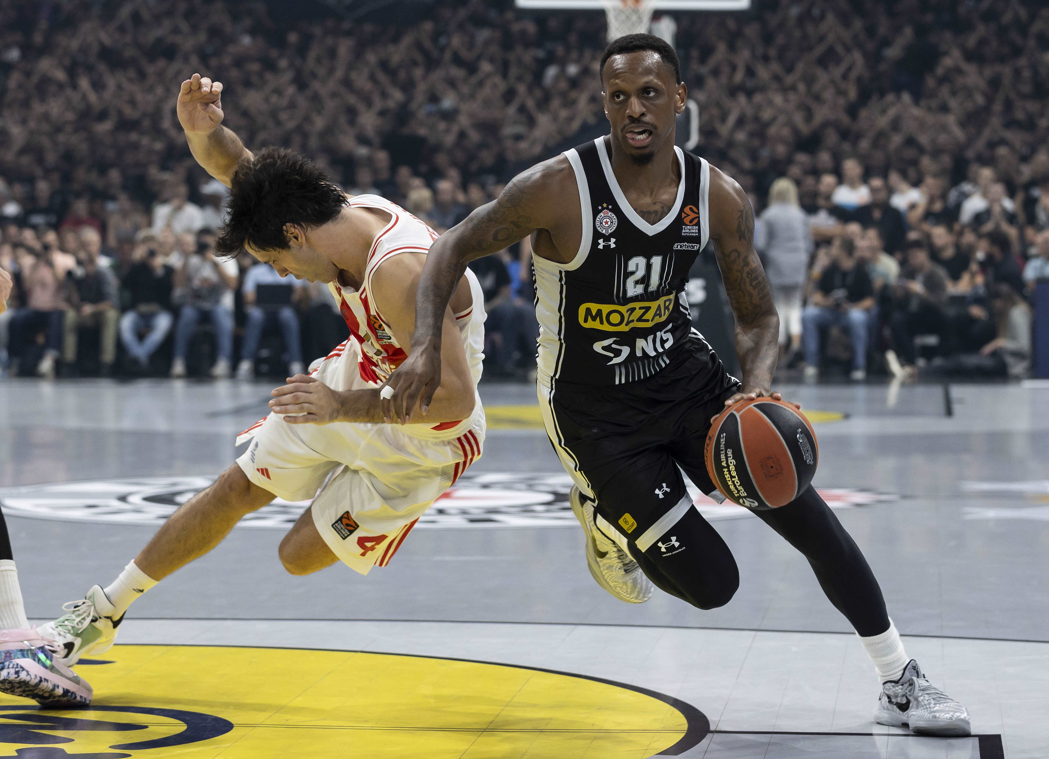 during the 2023/2024 Turkish Airlines EuroLeague match between Partizan Mozzart Bet Belgrade v Crvena Zvezda at Stark Arena on October 26, 2023 in Belgrade, Serbia. (Photo by Srdjan Stevanovic/Starsport.rs ©)
