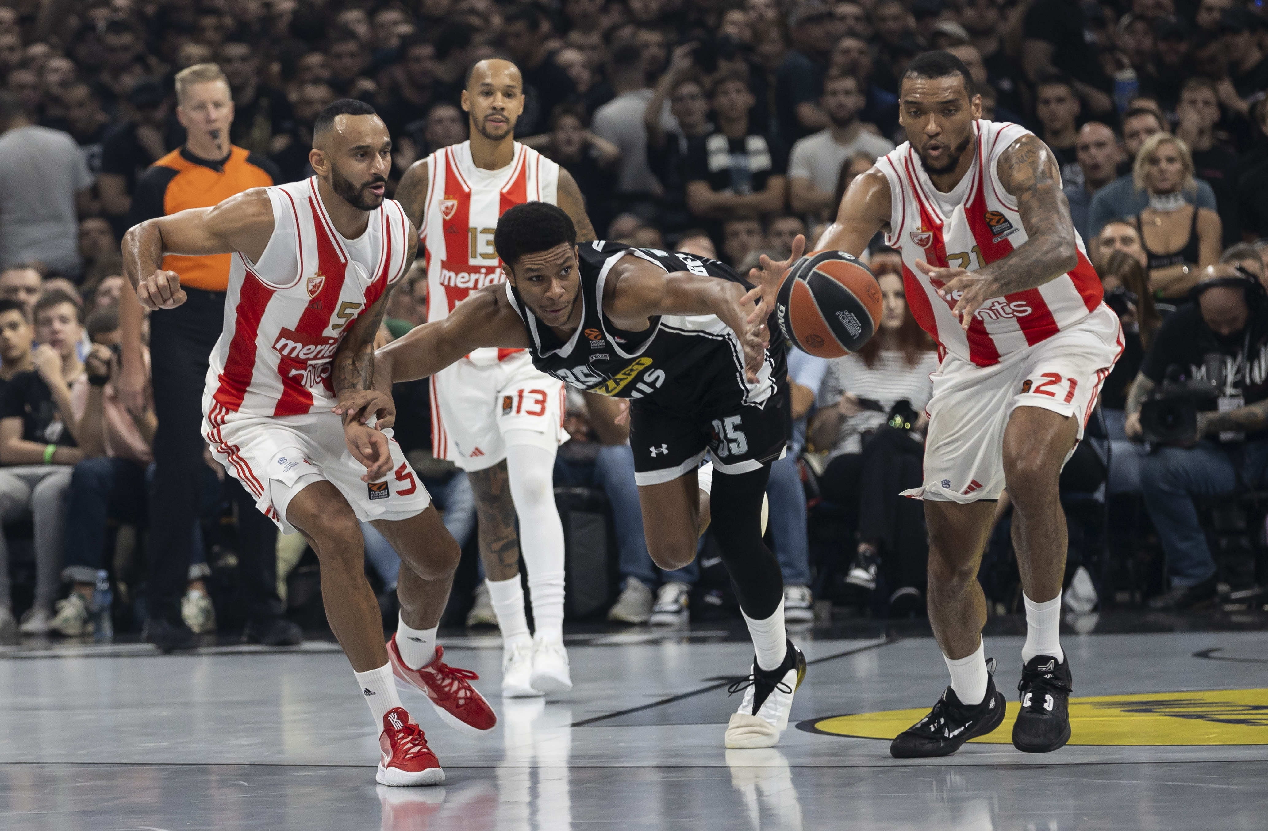 during the 2023/2024 Turkish Airlines EuroLeague match between Partizan Mozzart Bet Belgrade v Crvena Zvezda at Stark Arena on October 26, 2023 in Belgrade, Serbia. (Photo by Srdjan Stevanovic/Starsport.rs ©)