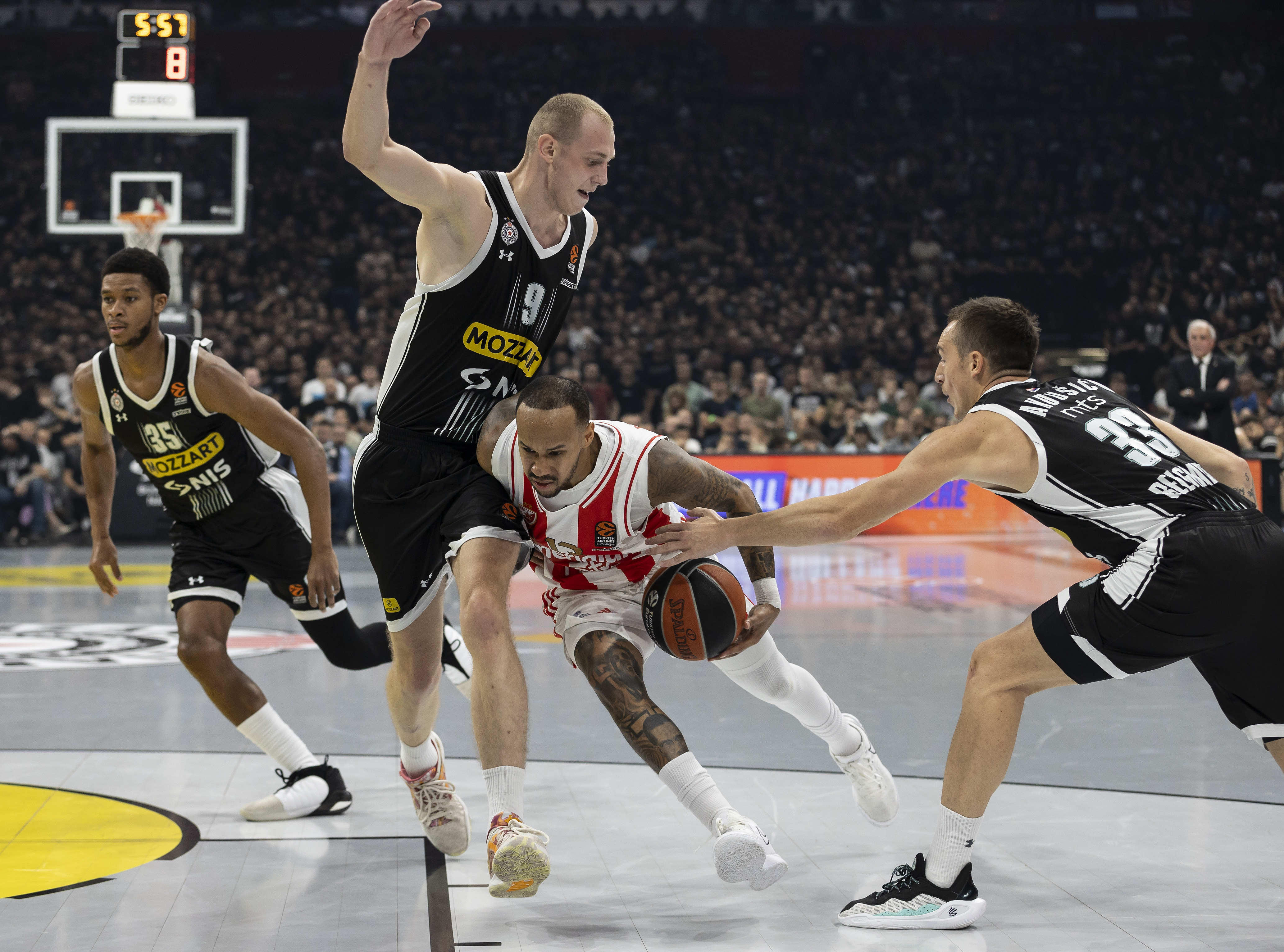 during the 2023/2024 Turkish Airlines EuroLeague match between Partizan Mozzart Bet Belgrade v Crvena Zvezda at Stark Arena on October 26, 2023 in Belgrade, Serbia. (Photo by Srdjan Stevanovic/Starsport.rs ©)