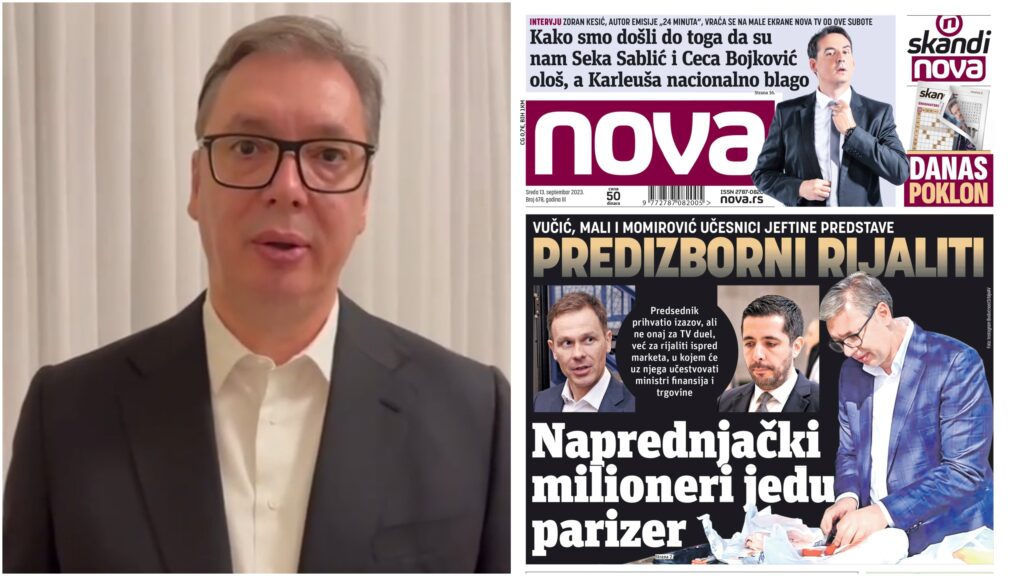 Aleksandar Vučić i naslovna strana dnevnog lista Nova, kombo Foto: Nova.rs/Instagram/avucic