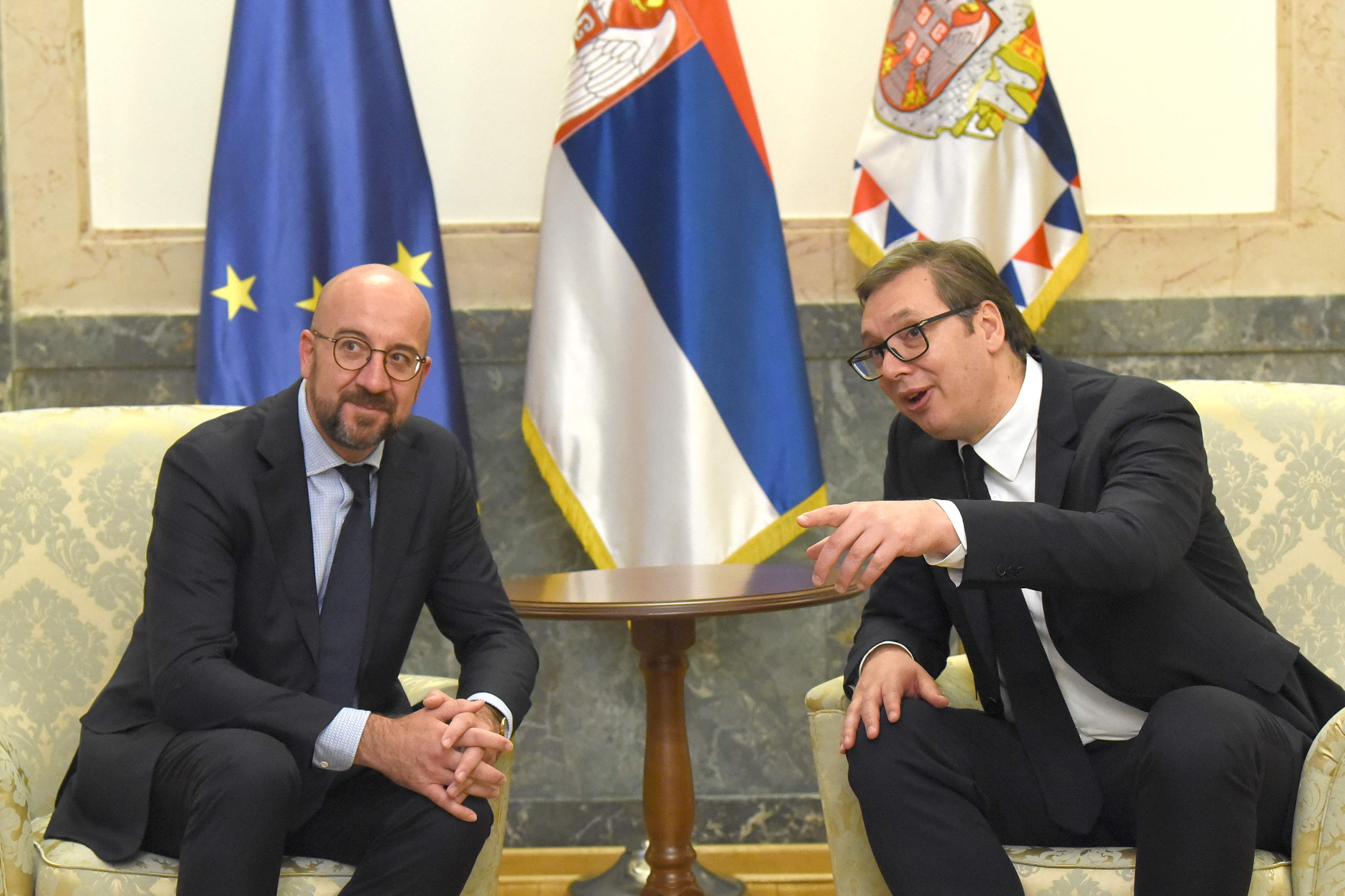 Beograd, 19. maja 2022. -  Sastanak predsednika Republike Srbije Aleksandra Vucica i predsednika Evropskog saveta Sarla Misela. FOTO TANJUG/ MILOS MILIVOJEVIC/ bg