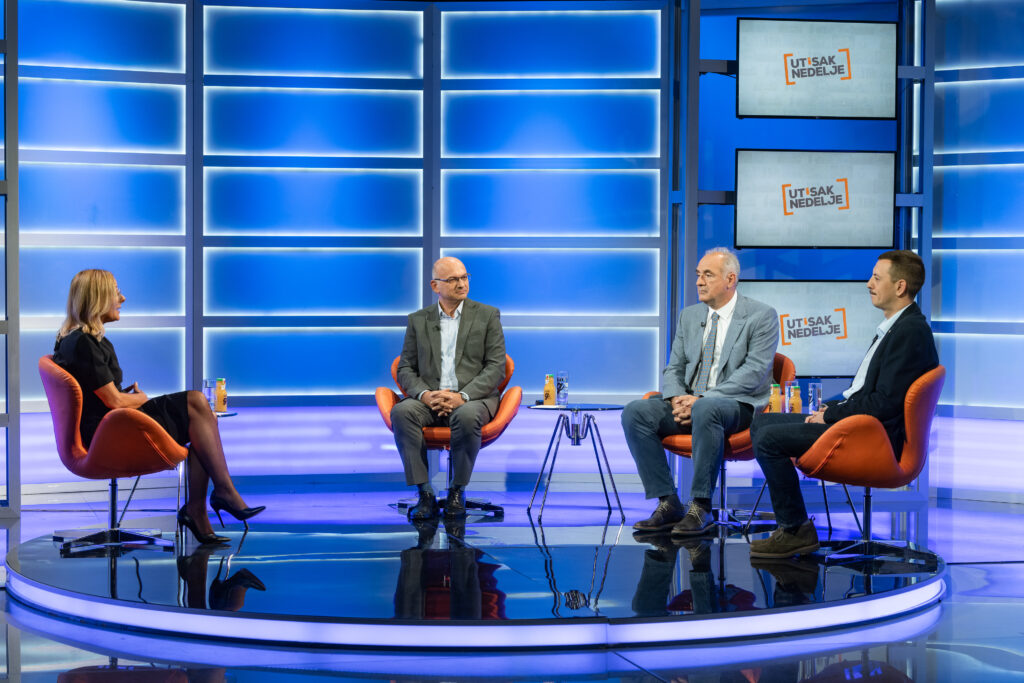 Beograd 24.09.2023. Olja Bećković, Dejan Jović, Milo Lompar i Bogda Živković. Emisija Utisak nedelje Foto: Ivan Dinić/Nova.rs