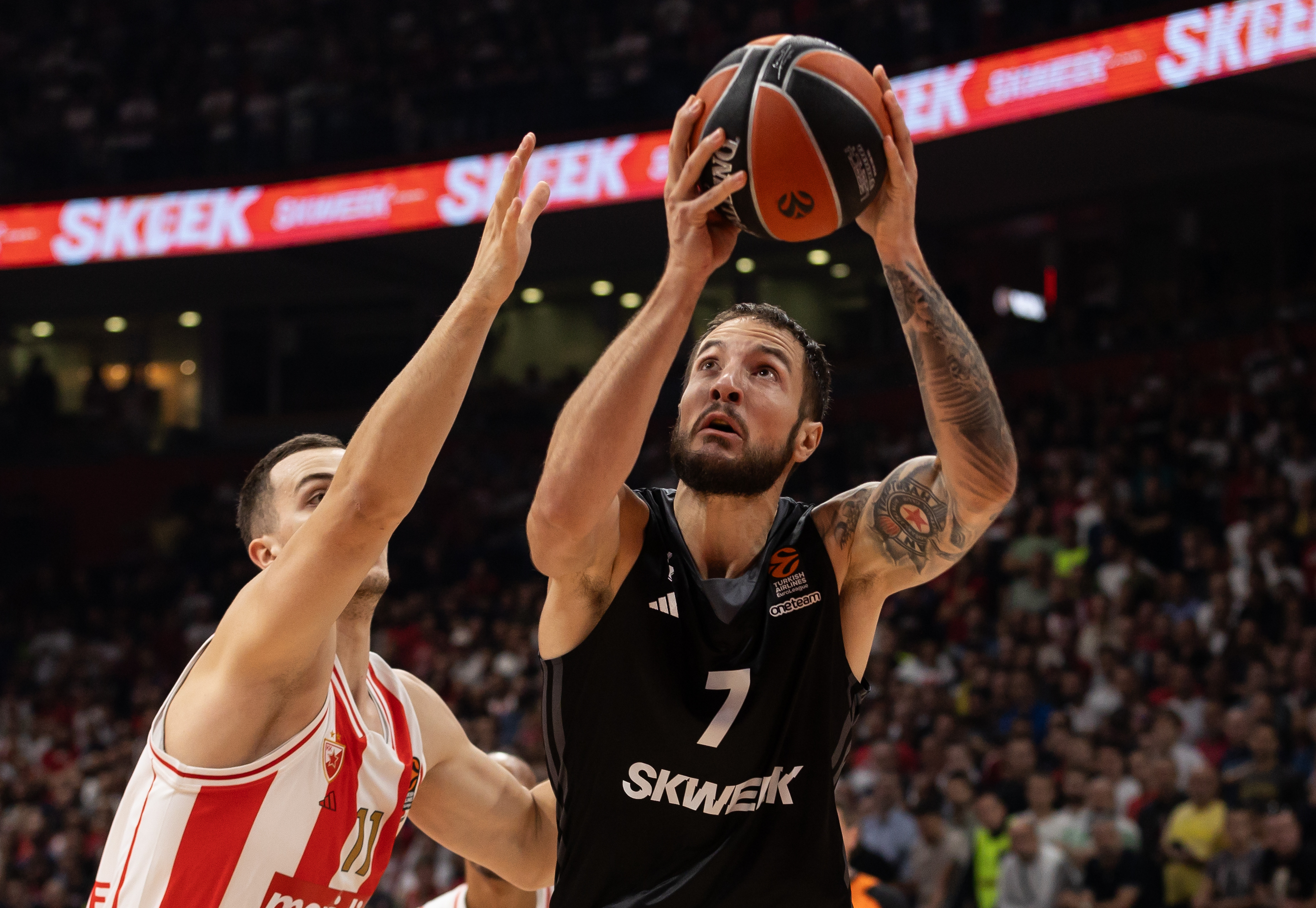 during the 2023/2024 Turkish Airlines EuroLeague match between Crvena Zvezda and Asvel at Stark Arena on October 05, 2023 in Belgrade, Serbia. (Photo by Srdjan Stevanovic/Starsport.rs ©)
