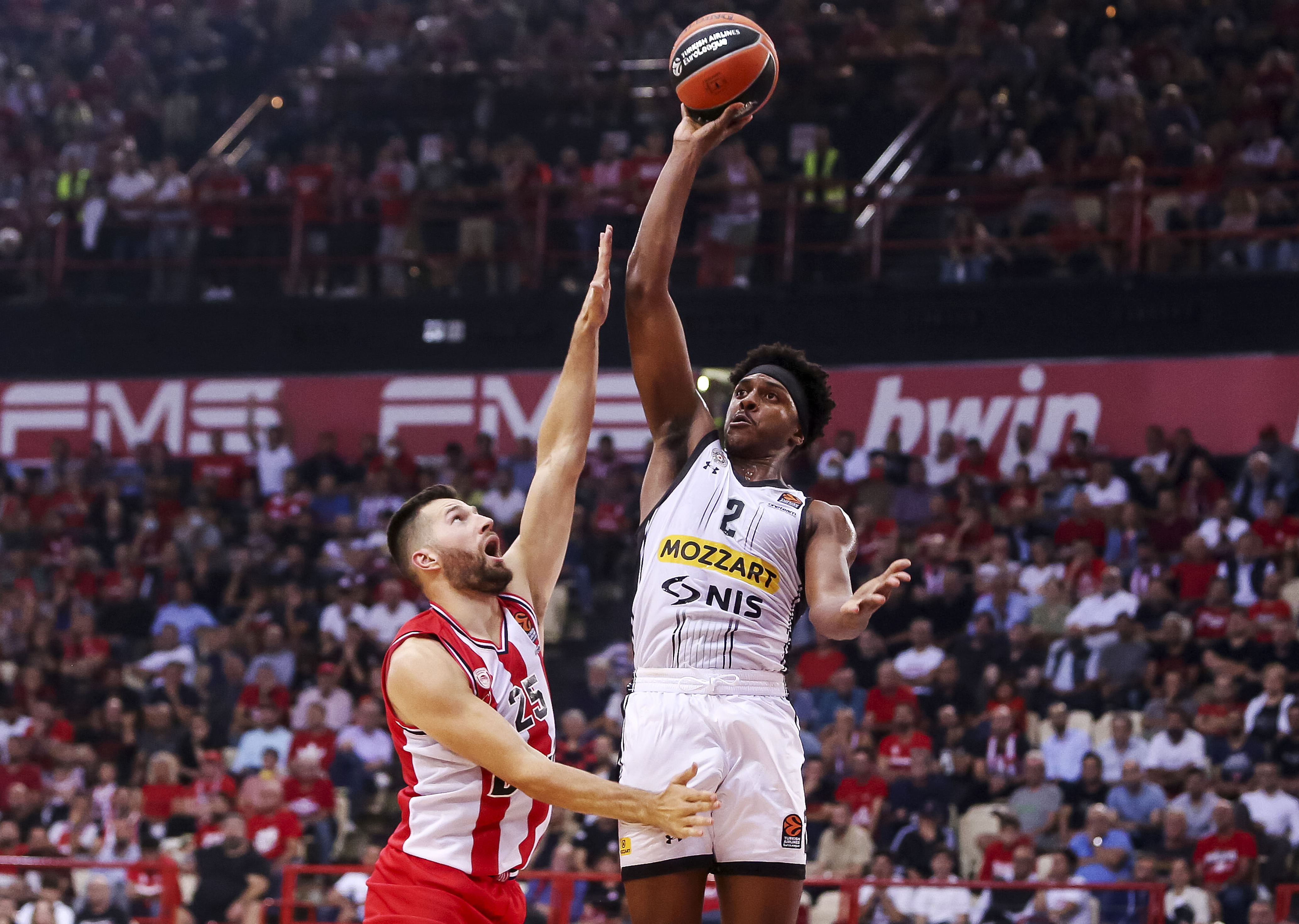 during the 2023/2024 Turkish Airlines EuroLeague match between Olympiacos and Partizan at Peace And Friendship Stadium on October 19, 2023 in Athens, Greece. (Photo by Nikola Gligic/Starsport.rs ©)
