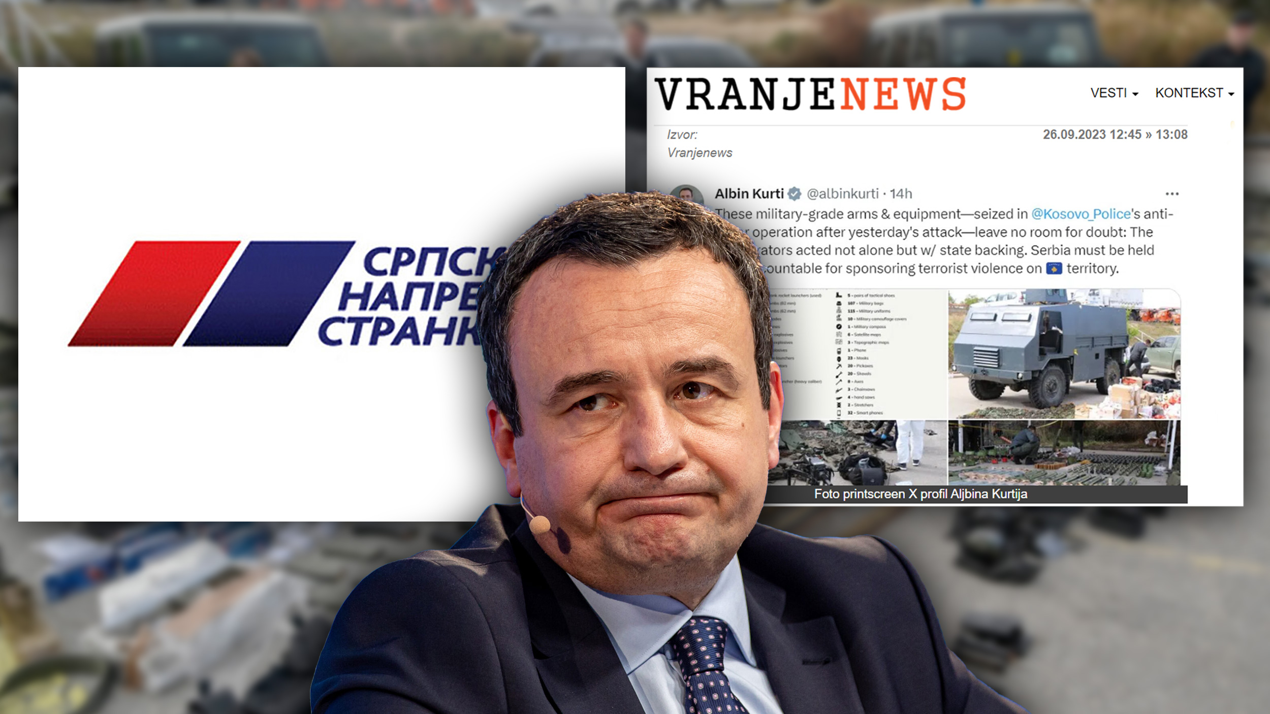 Aljbin Kurti, SNS, Vranjenews; Oružje, Banjska, Kosovo