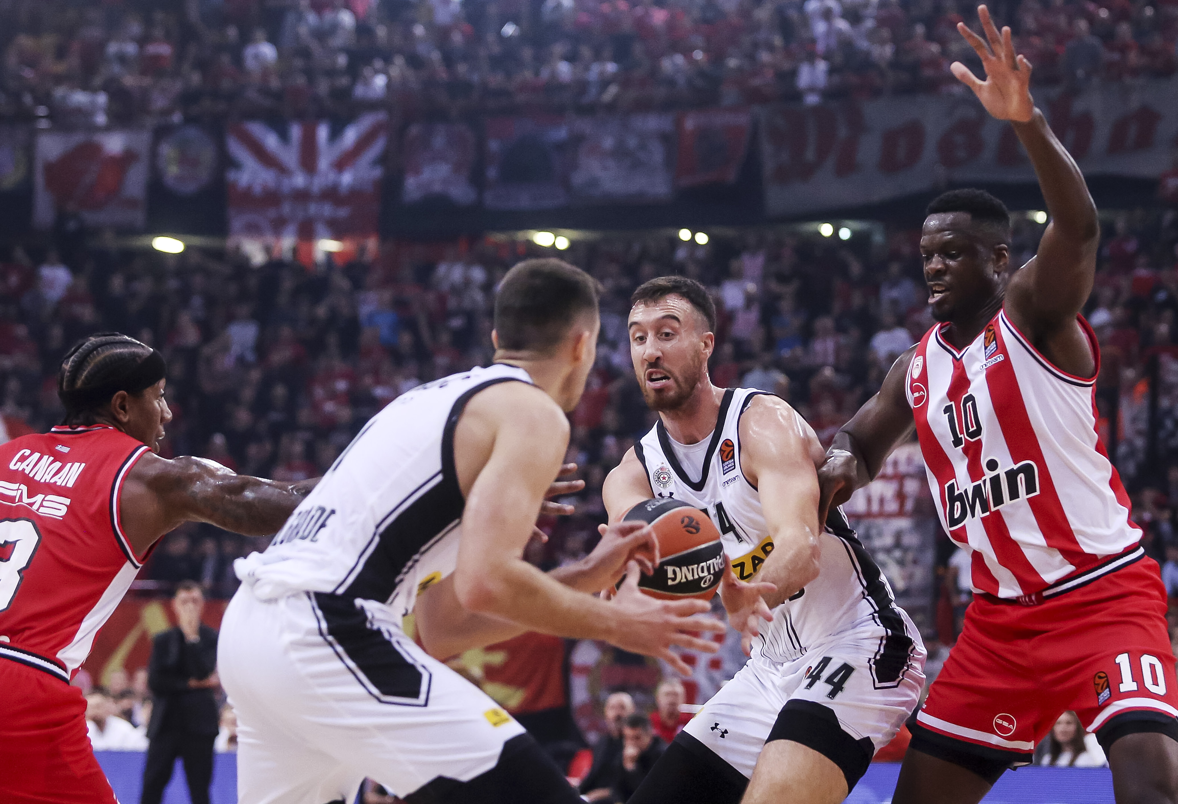 during the 2023/2024 Turkish Airlines EuroLeague match between Olympiacos and Partizan at Peace And Friendship Stadium on October 19, 2023 in Athens, Greece. (Photo by Nikola Gligic/Starsport.rs ©)