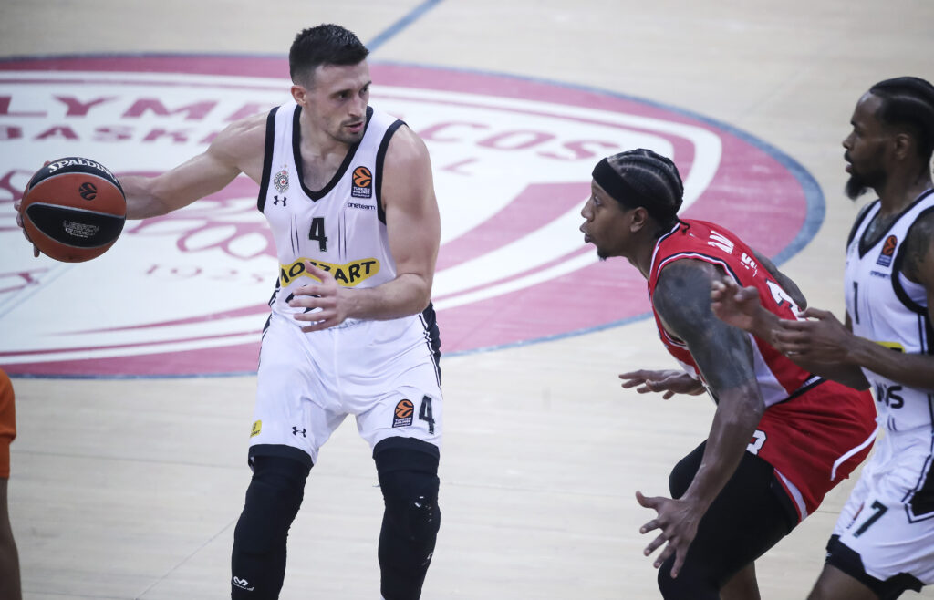 during the 2023/2024 Turkish Airlines EuroLeague match between Olympiacos and Partizan at Peace And Friendship Stadium on October 19, 2023 in Athens, Greece. (Photo by Nikola Gligic/Starsport.rs ©)