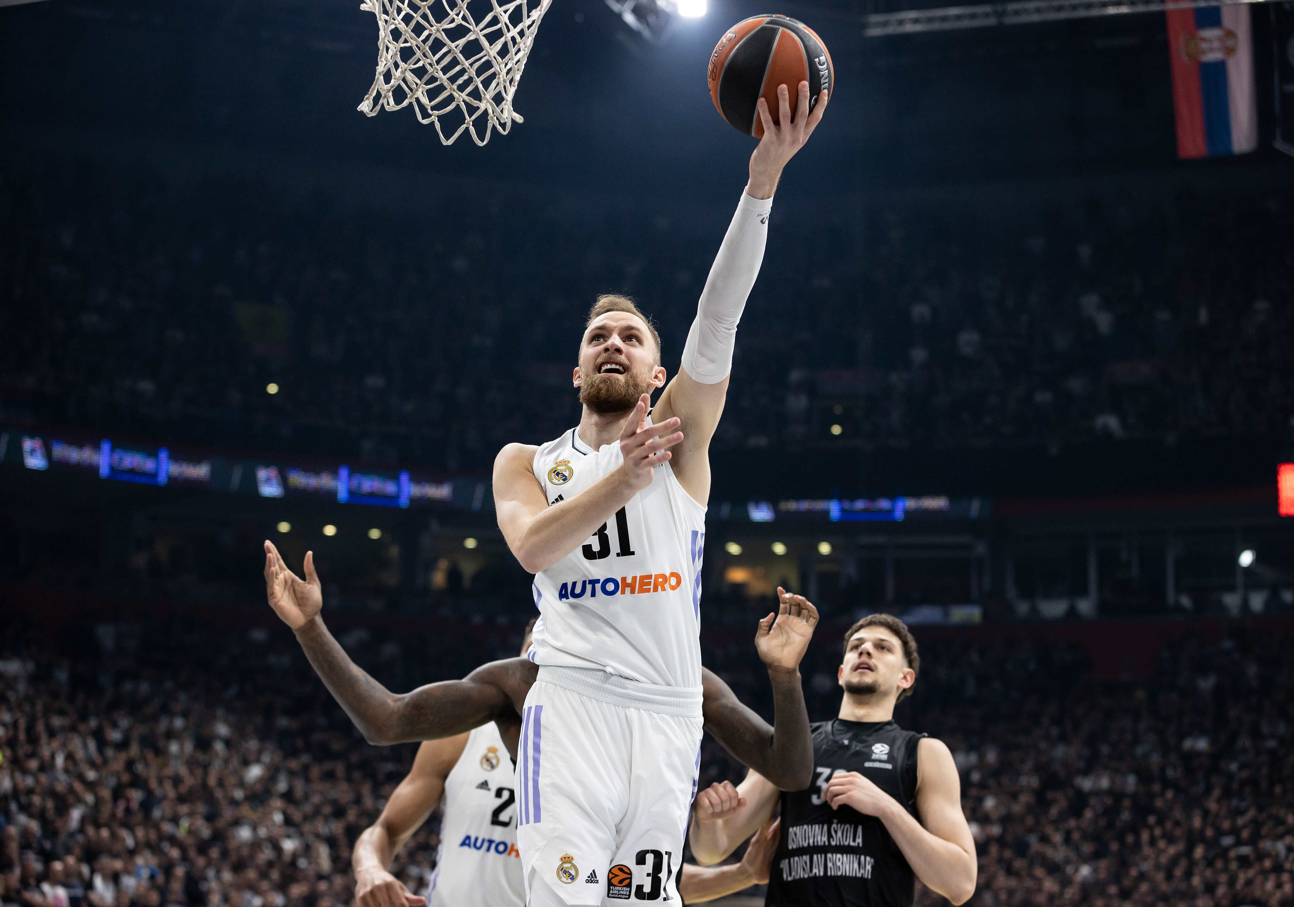 during the 2022/2023 Turkish Airlines EuroLeague Play Offs Game 4 match match between Partizan Mozzart Bet Belgrade v Real Madrid - 2022/2023 Turkish Airlines EuroLeague on May 04, 2023 in Belgrade, Serbia. (Photo by Srdjan Stevanovic/Starsport.rs ©)