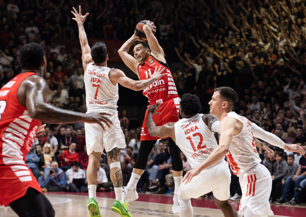 during the 2022/2023 Turkish Airlines EuroLeague Regular Season match between Crvena Zvezda mts Belgrade and Olympiacos Piraeus Basket at Aleksandar Nikolic Hall on April 06, 2023 in Belgrade, Serbia. (Photo by Srdjan Stevanovic/Starsport.rs ©)