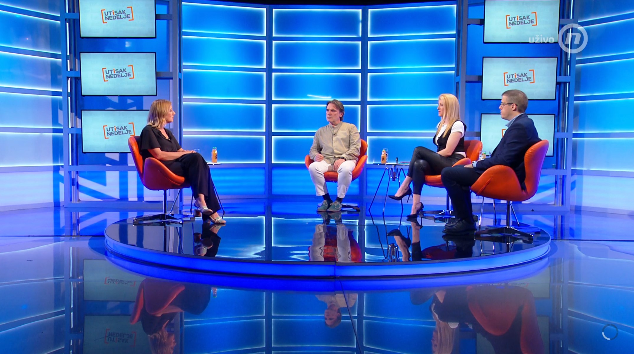Olja Bećković, Milan Radonjić, Jelena Zorić i Ivan Ninić, emisija Utisak nedelje Foto: Nova