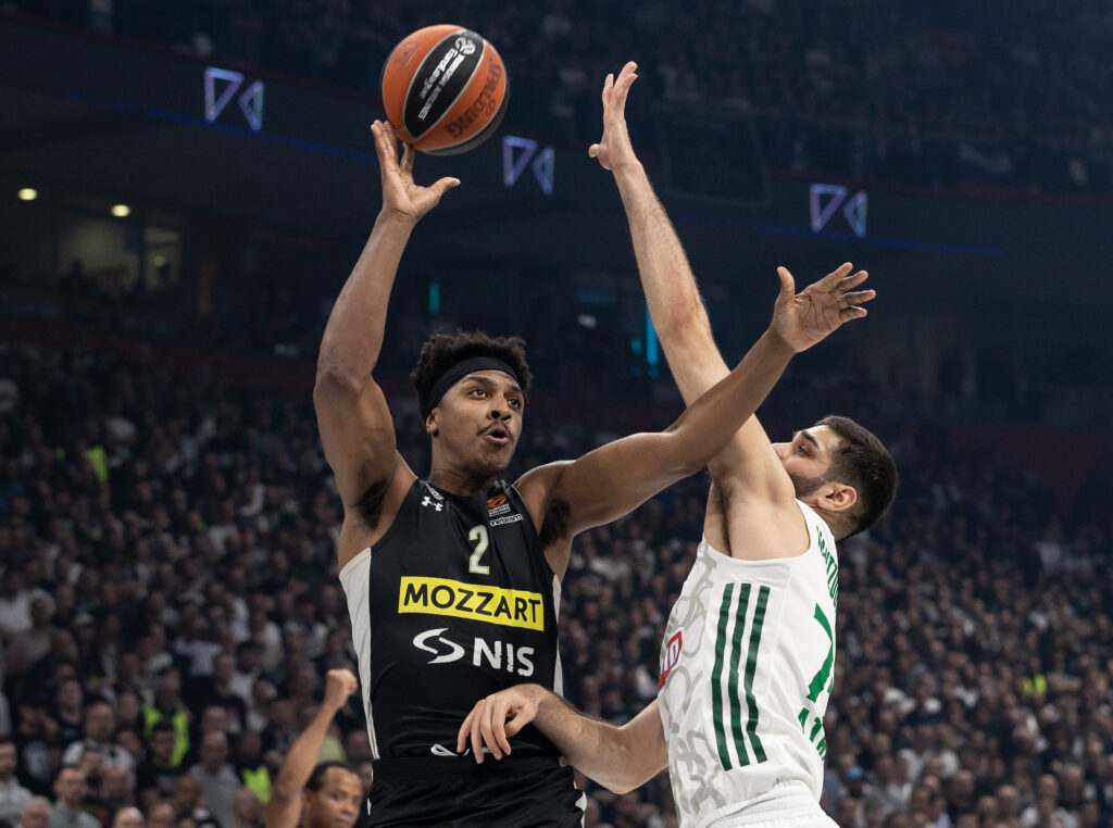 during the 2022/2023 Turkish Airlines EuroLeague Regular Season match between Partizan Mozzart Bet Belgrade v Panathinaikos Athens - 2022/2023 Turkish Airlines EuroLeague on April 14, 2023 in Belgrade, Serbia. (Photo by Srdjan Stevanovic/Starsport.rs ©)
