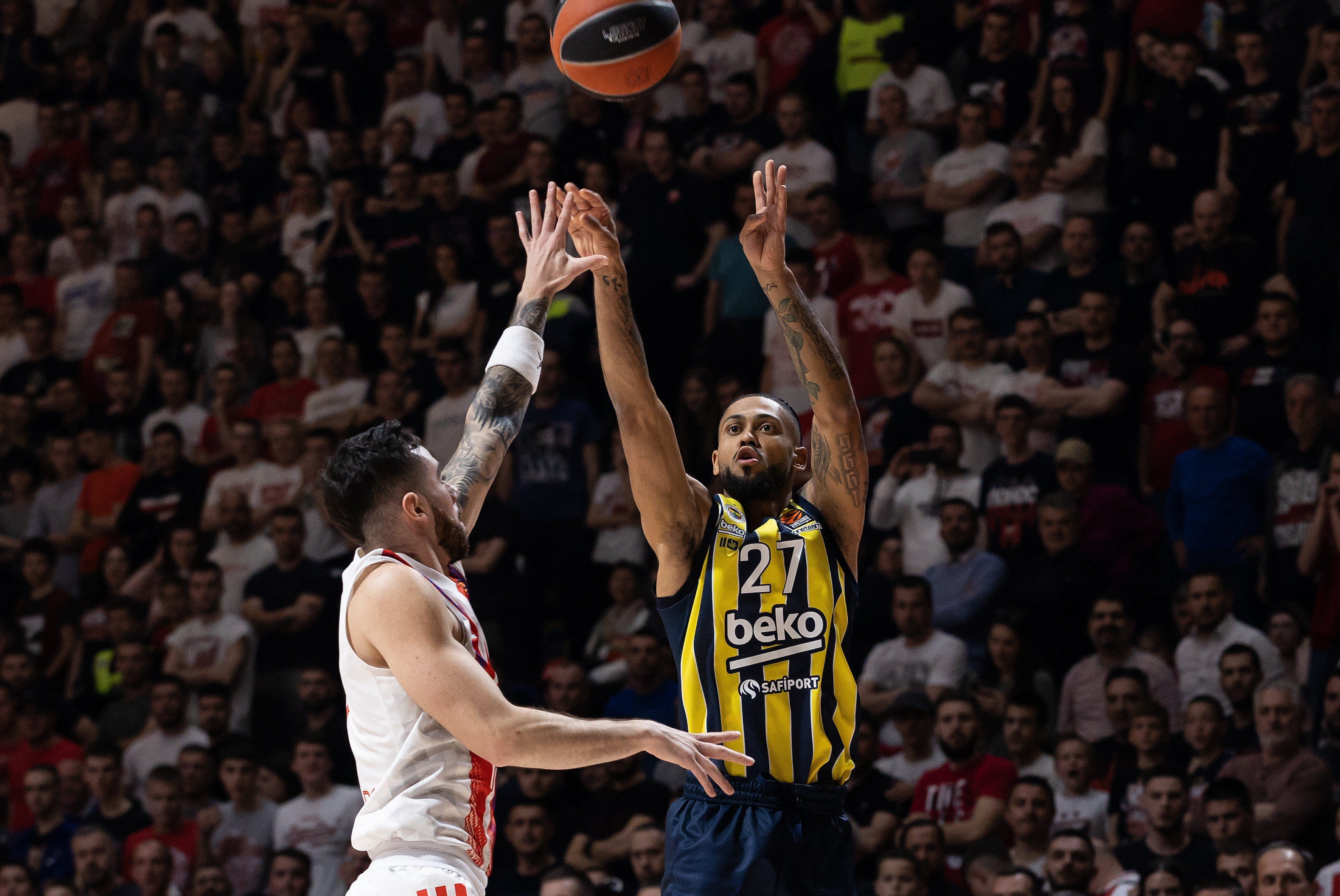 during the 2022/2023 Turkish Airlines EuroLeague Regular Season match between Crvena Zvezda mts Belgrade and Fenerbahce Beko Istanbul at Aleksandar Nikolic Hall on April 13, 2023 in Belgrade, Serbia. (Photo by Srdjan Stevanovic/Starsport.rs ©)