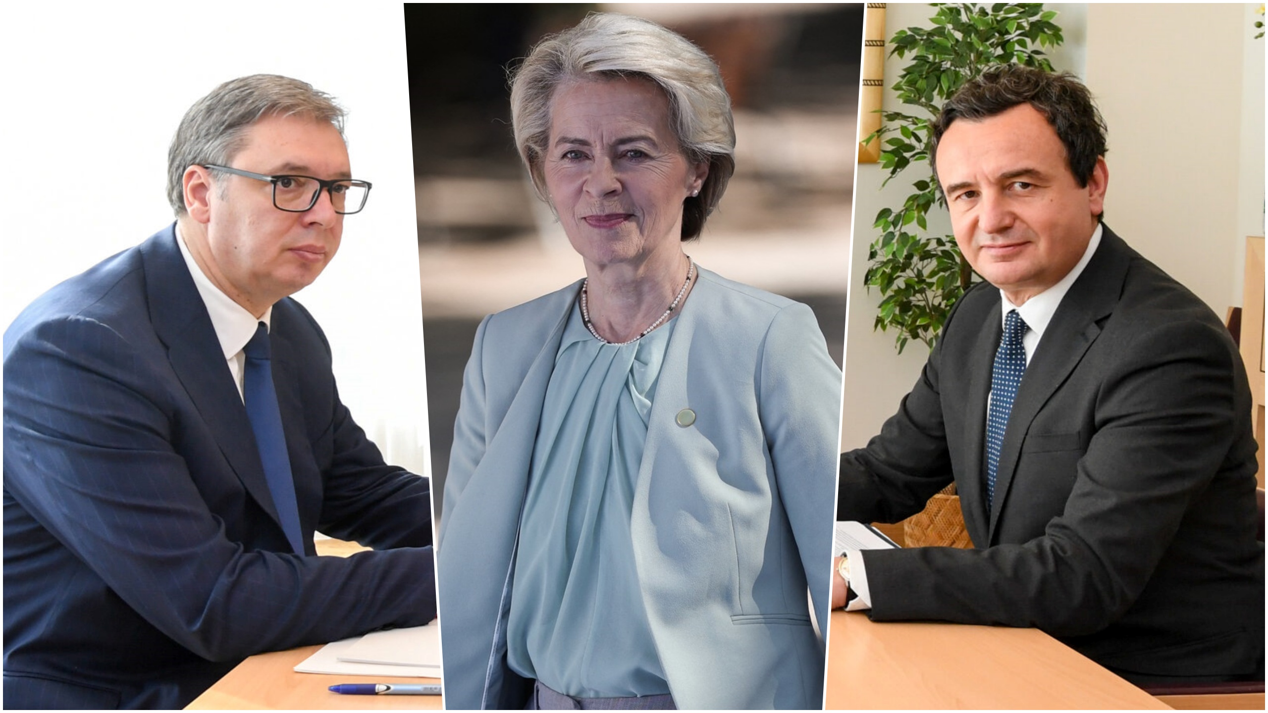 Aleksandar Vučić, Ursula von der Lejen, Aljbin Kurti, kombo Foto: European Union/Thomas COEX / AFP / Profimedia