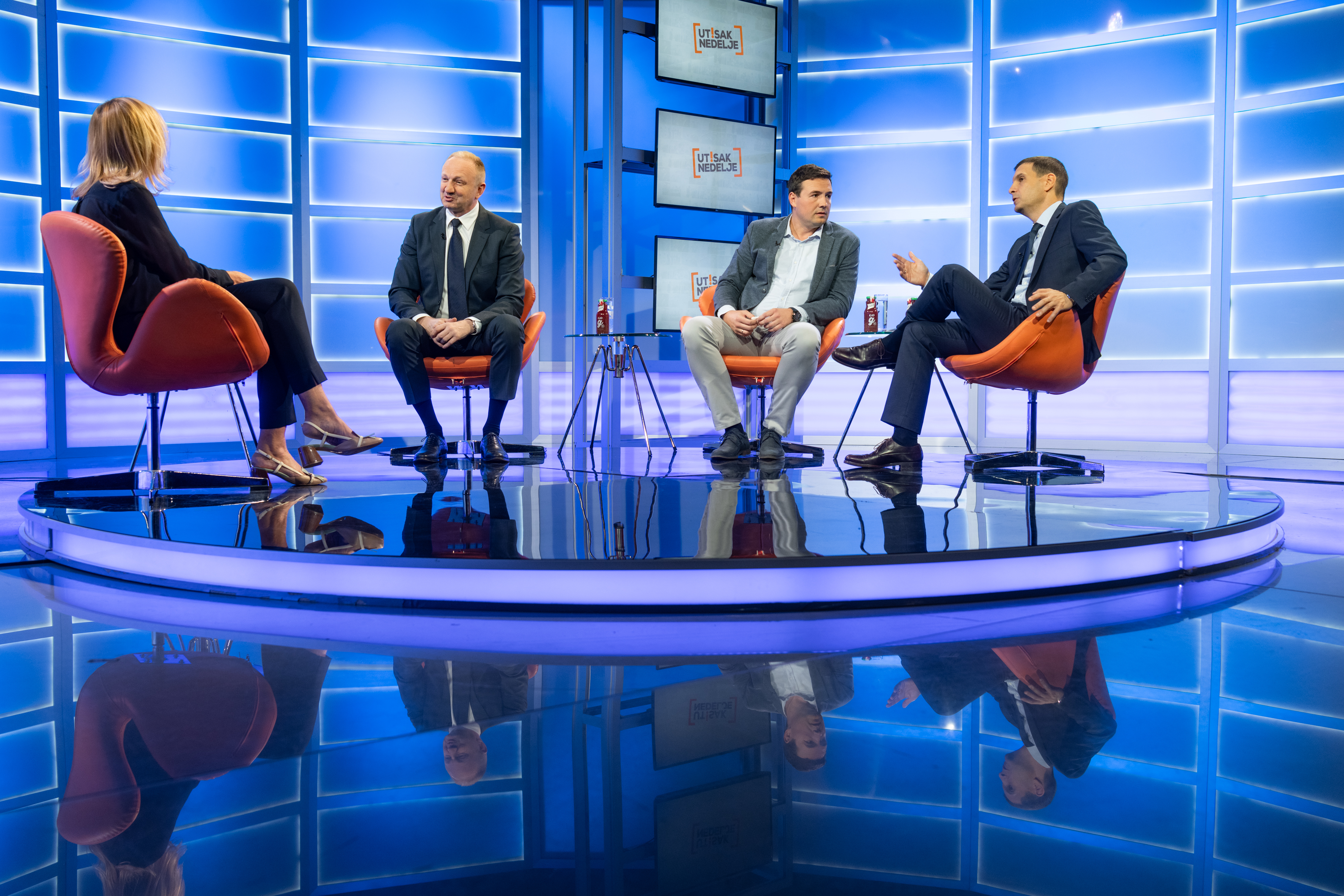 Olja Bećković, Dragan Đilas, Dragan Djilas, Dejan Bursać, Miloš Jovanović. Emisija Utisak nedelje Foto: Ivan Dinić/Nova