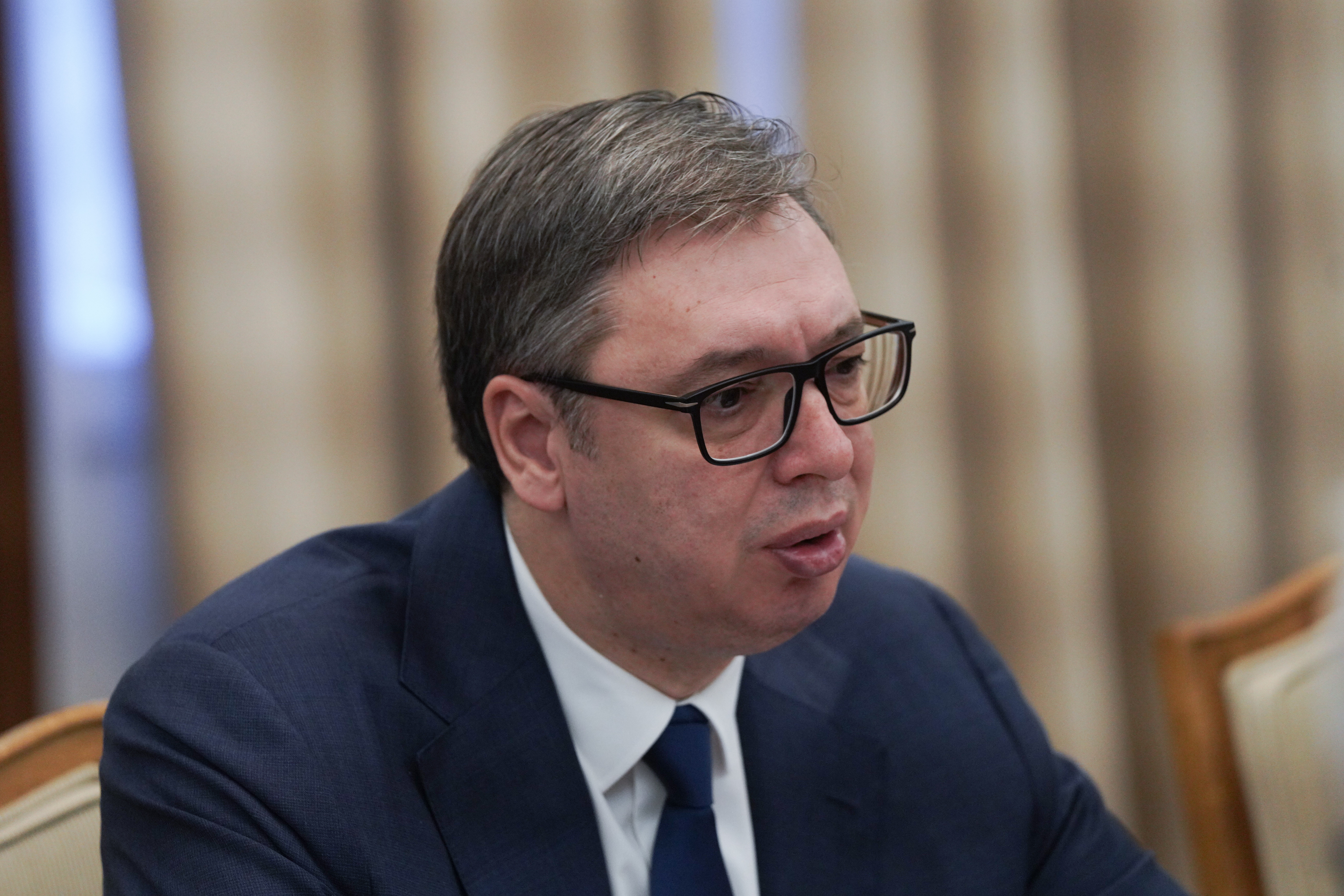 Beograd, 11. oktobra 2023. - Predsednik Republike Srbije Aleksandar Vuèiæ sastao se sa komandantom komande zdruenih snaga NATO u Napulju admiralom Stjuartom Manèom. FOTO TANJUG/ STRAHINJA AÆIMOVIÆ/ bg