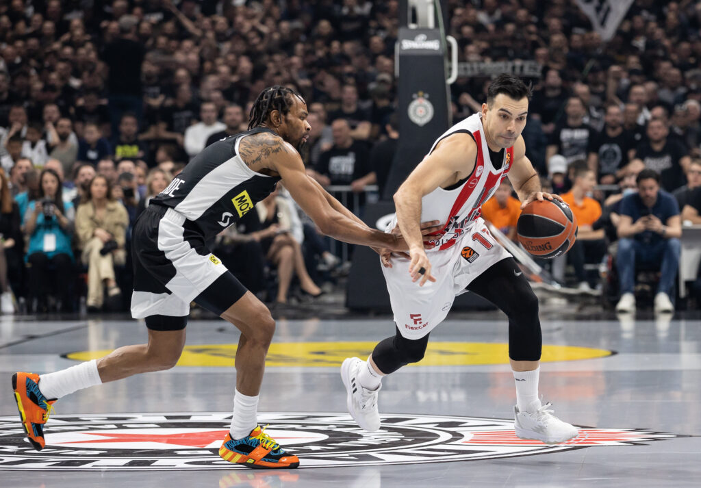 during the 2022/2023 Turkish Airlines EuroLeague Regular Season match between Partizan Mozzart Bet Belgrade and Olympiacos Pireus at Stark Arena on March 24, 2023 in Belgrade, Serbia. (Photo by Srdjan Stevanovic/Starsport.rs ©)