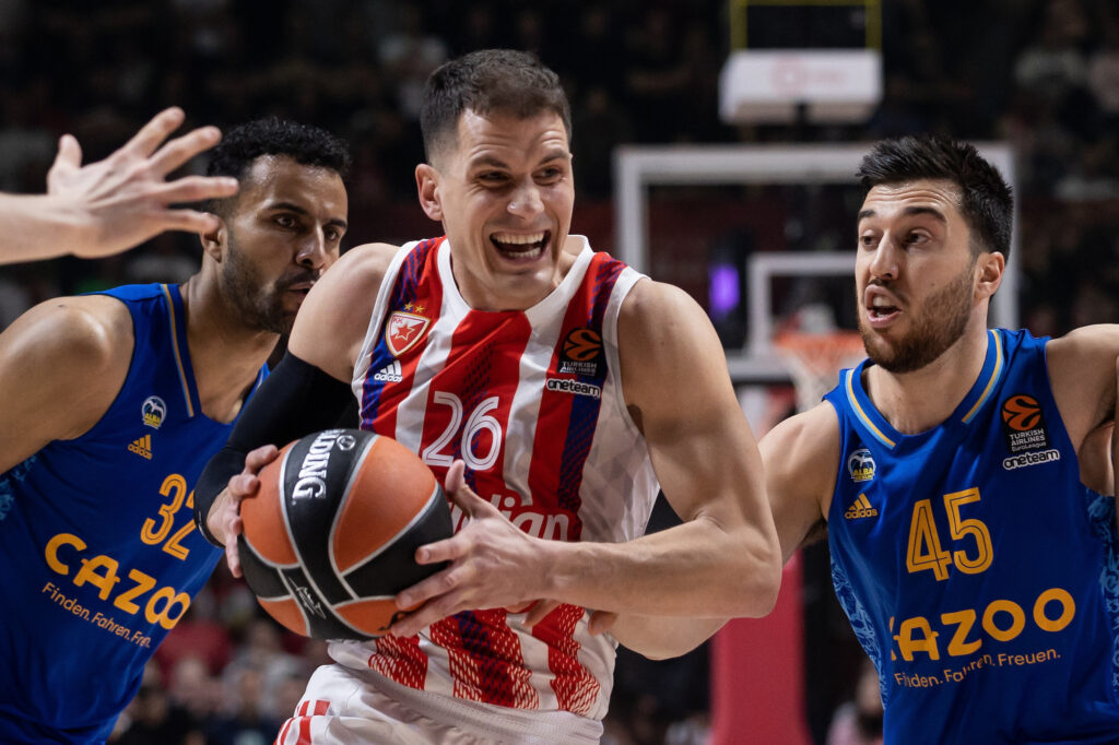 during the 2022/2023 Turkish Airlines EuroLeague Regular Season match between Crvena Zvezda mts Belgrade and Alba Berlin at Aleksandar Nikolic Hall on February 24, 2023 in Belgrade, Serbia. (Photo by Srdjan Stevanovic/Starsport.rs ©)