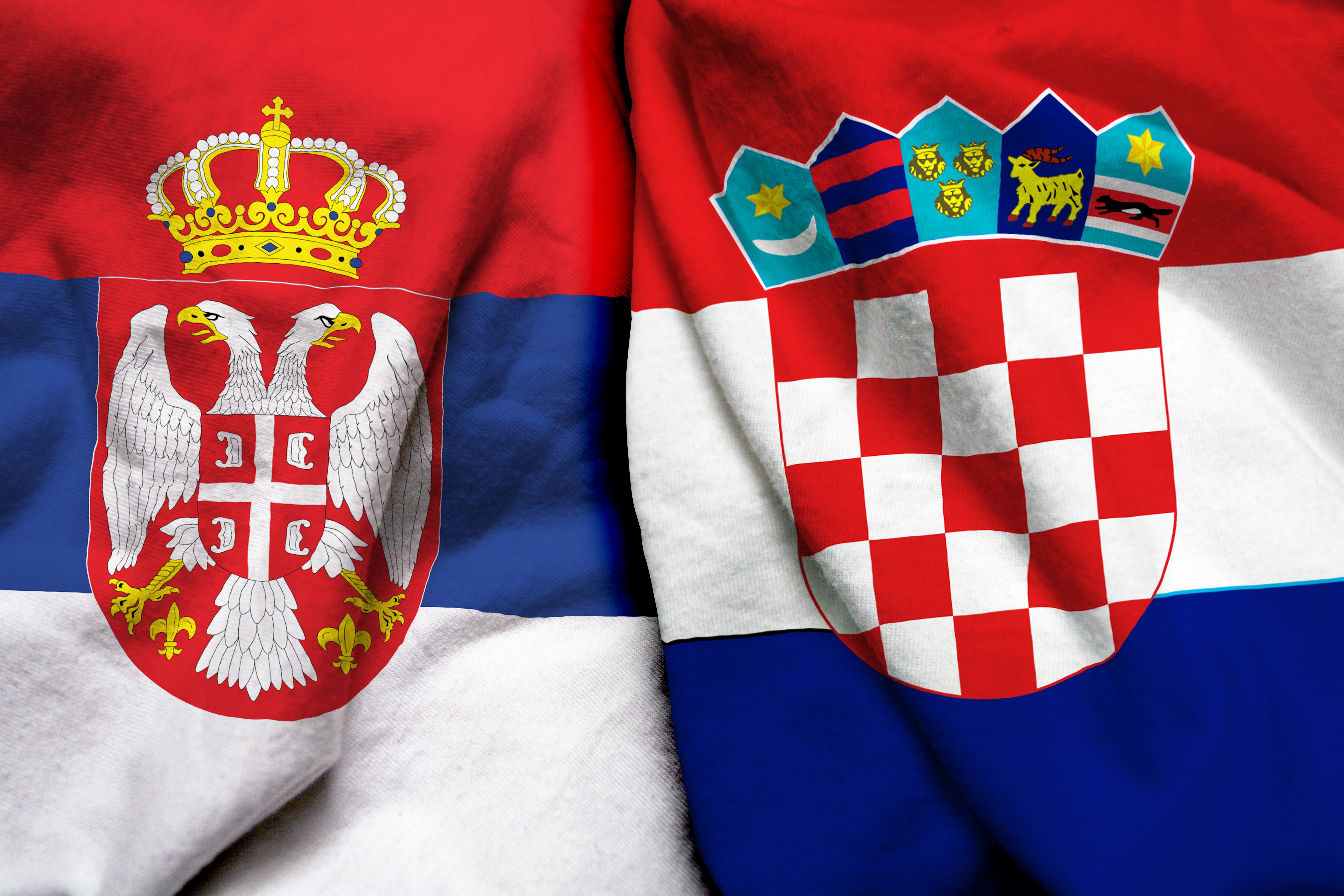 Serbia,And,Croatia,Flag,On,Cloth,Texture