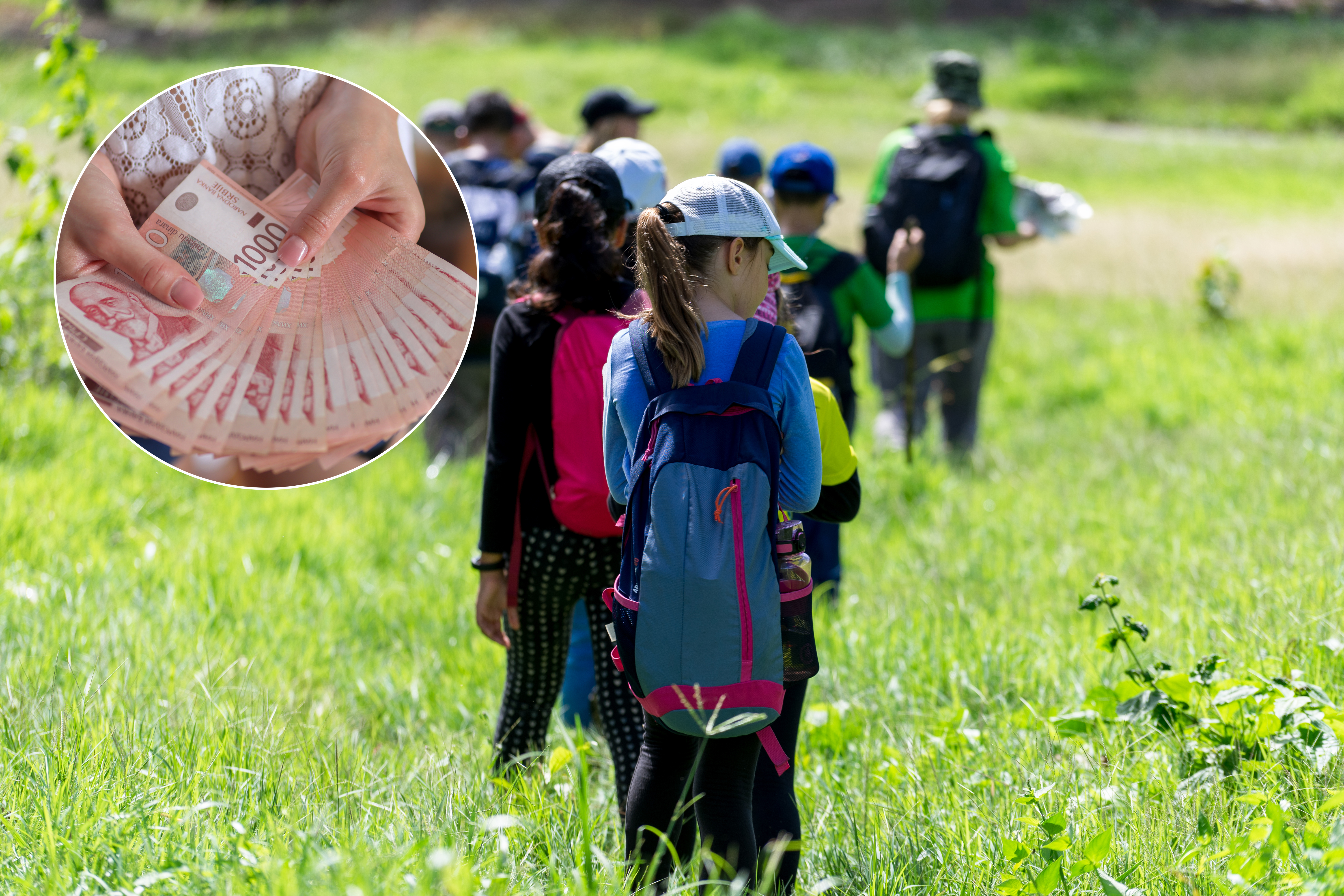 Children,And,Care,Teachers,Was,Walking,Through,A,Wide,Meadow
