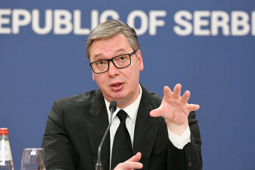 Beograd 07.06.2023. Konferencija za novinare predsednika Aleksandra Vučića u Palati Srbija grimasa Foto:Vesna Lalić/Nova.rs