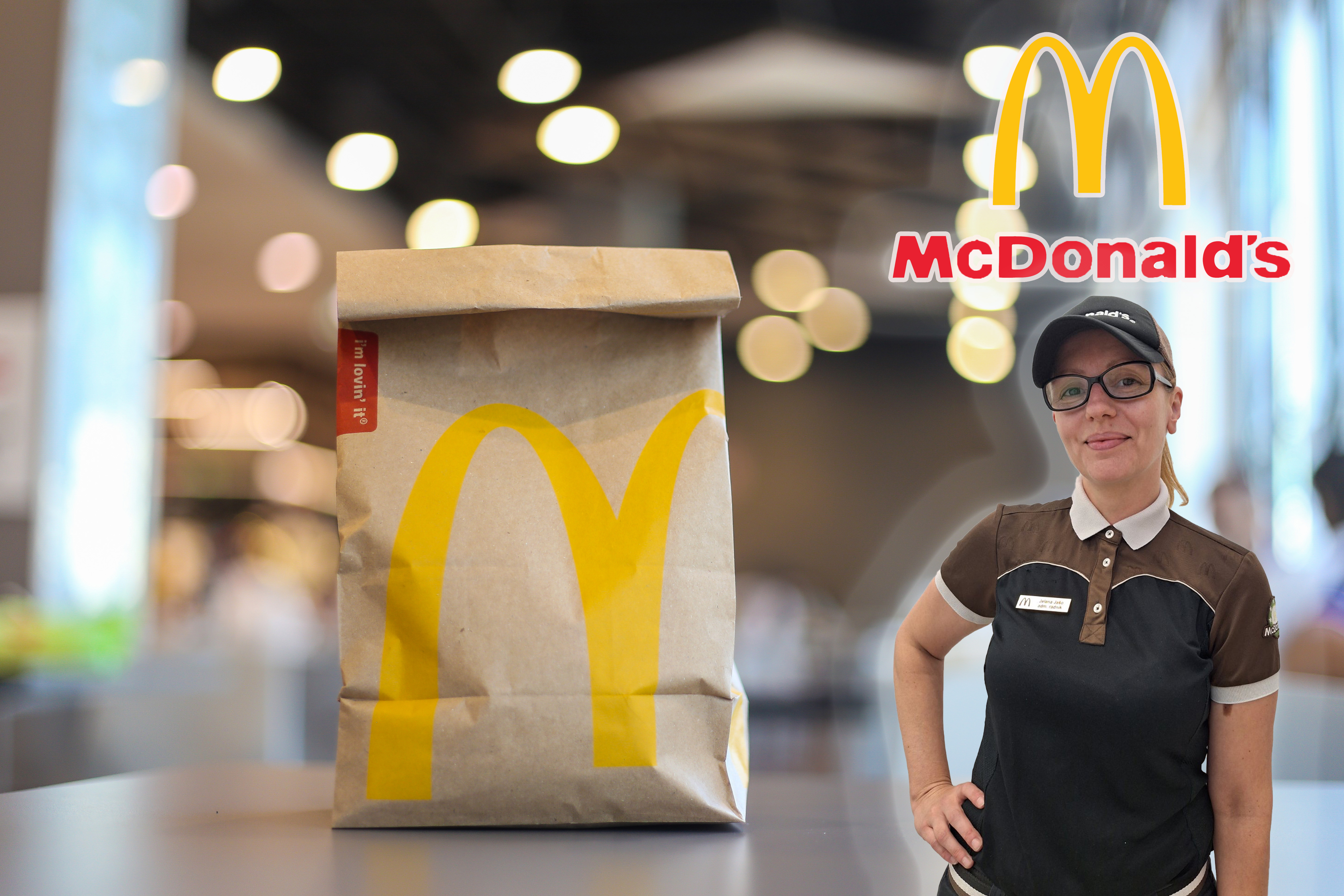 Thailand-April2019:  The takeout packaging paper bag for McDonald's was placing on the table, customer will get this for take home food. Illustrative Editorial product photo