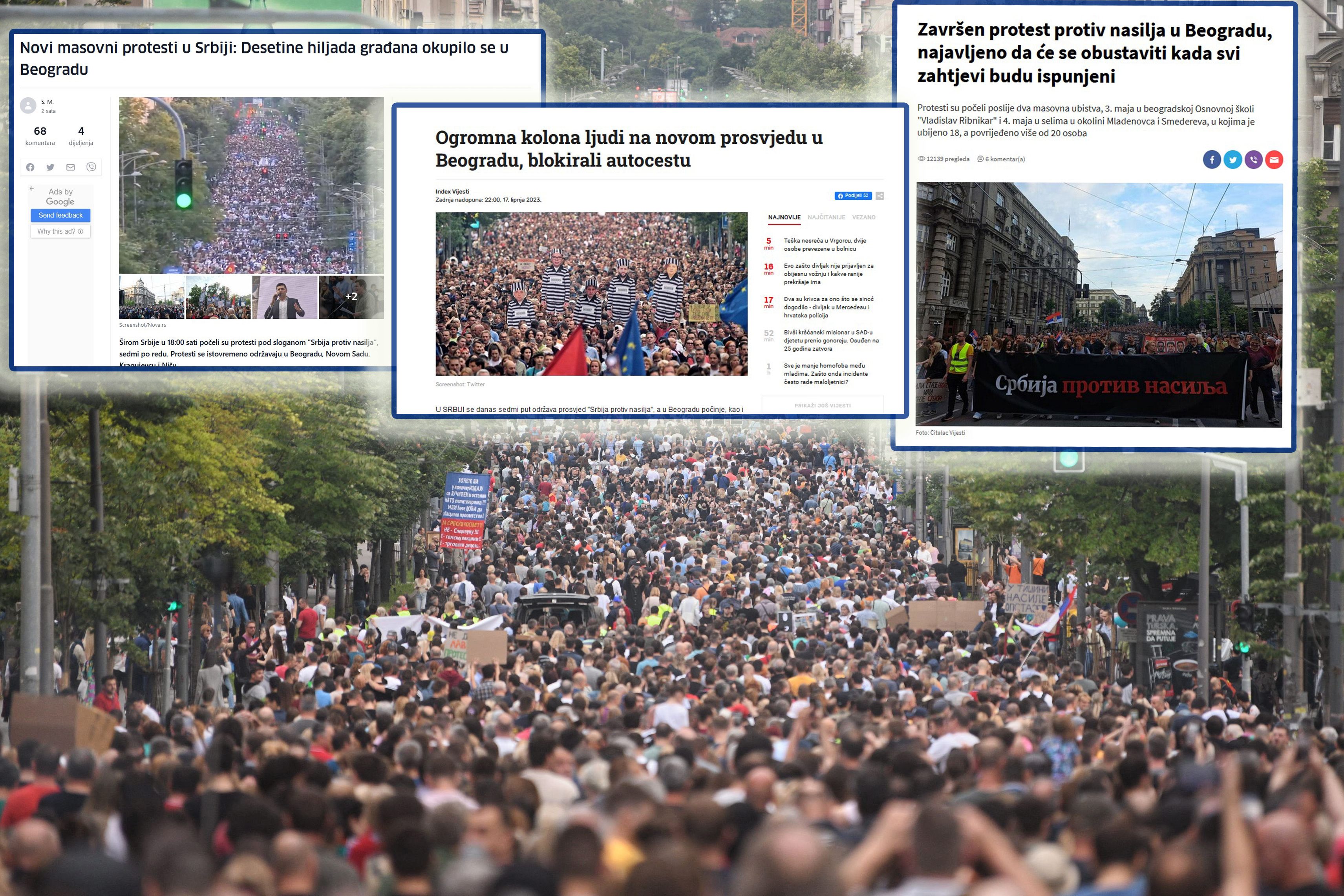 Beograd 17. jun 2023. Sedmi po redu protest Srbija protiv nasilja odrzava se tradicionalno ispred Skupstine Srbije da bi se potom krenulo u setnju ovog puta preko Ulice kneza Milosa do Mostarske petlje Foto:Filip Krainčanić/Nova.rs