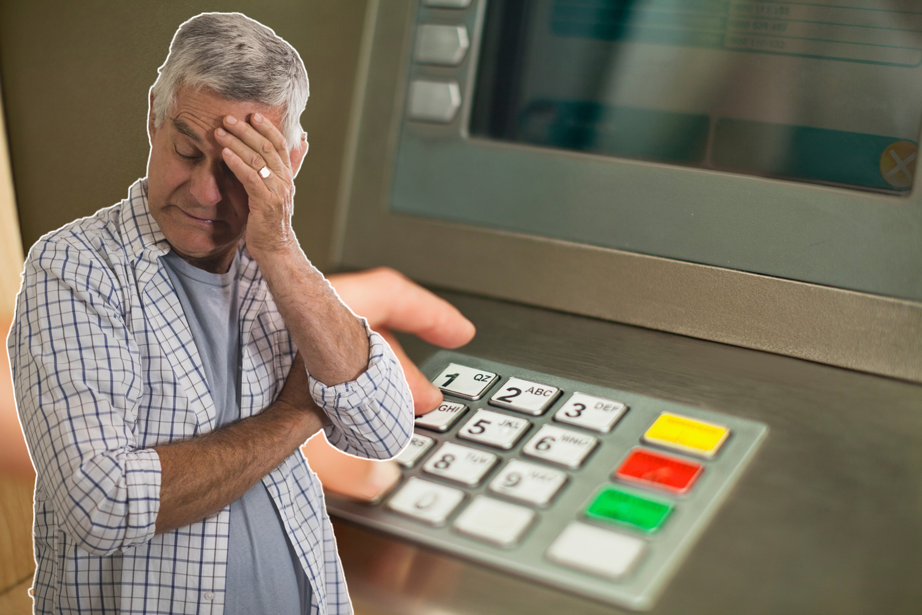 Woman using keypad on ATM