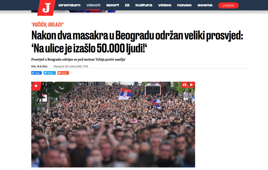 Hrvatski mediji, protest u Srbiji, hrvatski portali