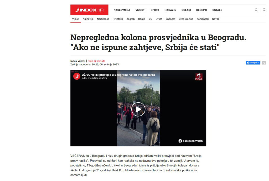 Hrvatski mediji, protest u Srbiji, hrvatski portali