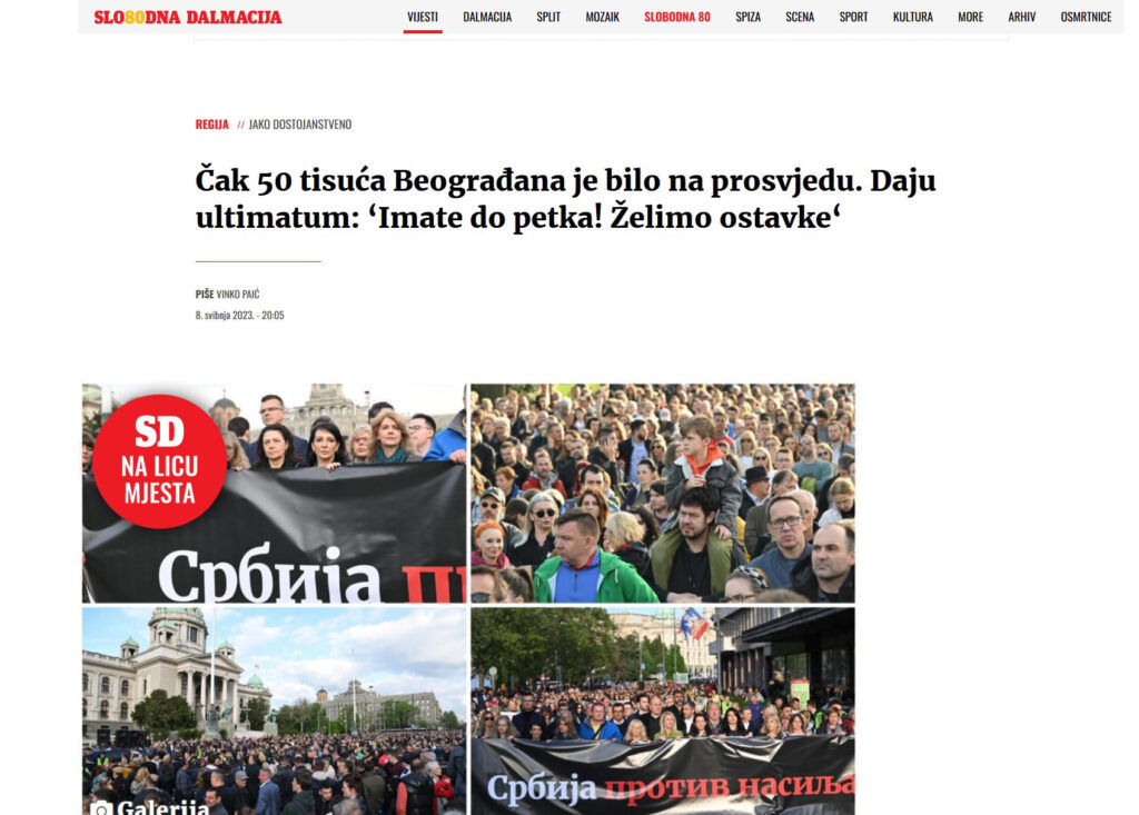 Hrvatski mediji, protest u Srbiji, hrvatski portali