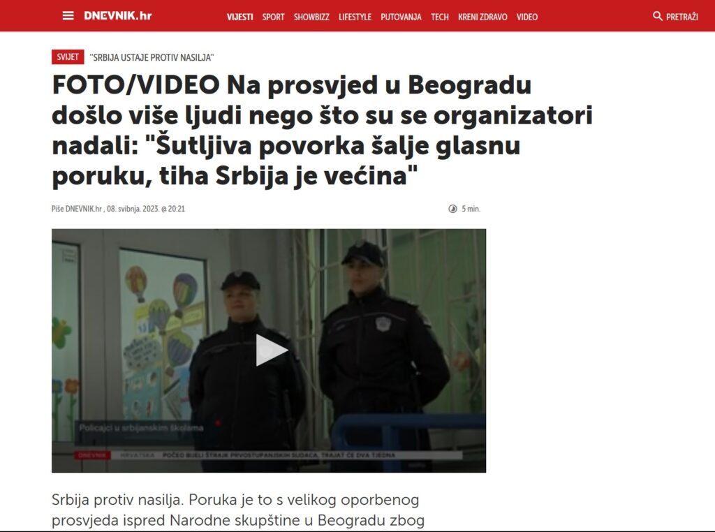 Hrvatski mediji, protest u Srbiji, hrvatski portali