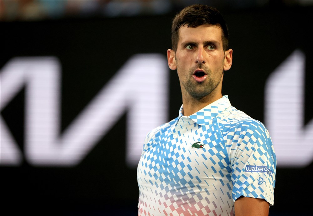 epa10424445 Novak Djokovic of Serbia looks on during his 4th round match against Alex de Minaur of Australia at the 2023 Australian Open tennis tournament at Melbourne Park in Melbourne, Australia, 23 January 2023.  EPA-EFE/FAZRY ISMAIL