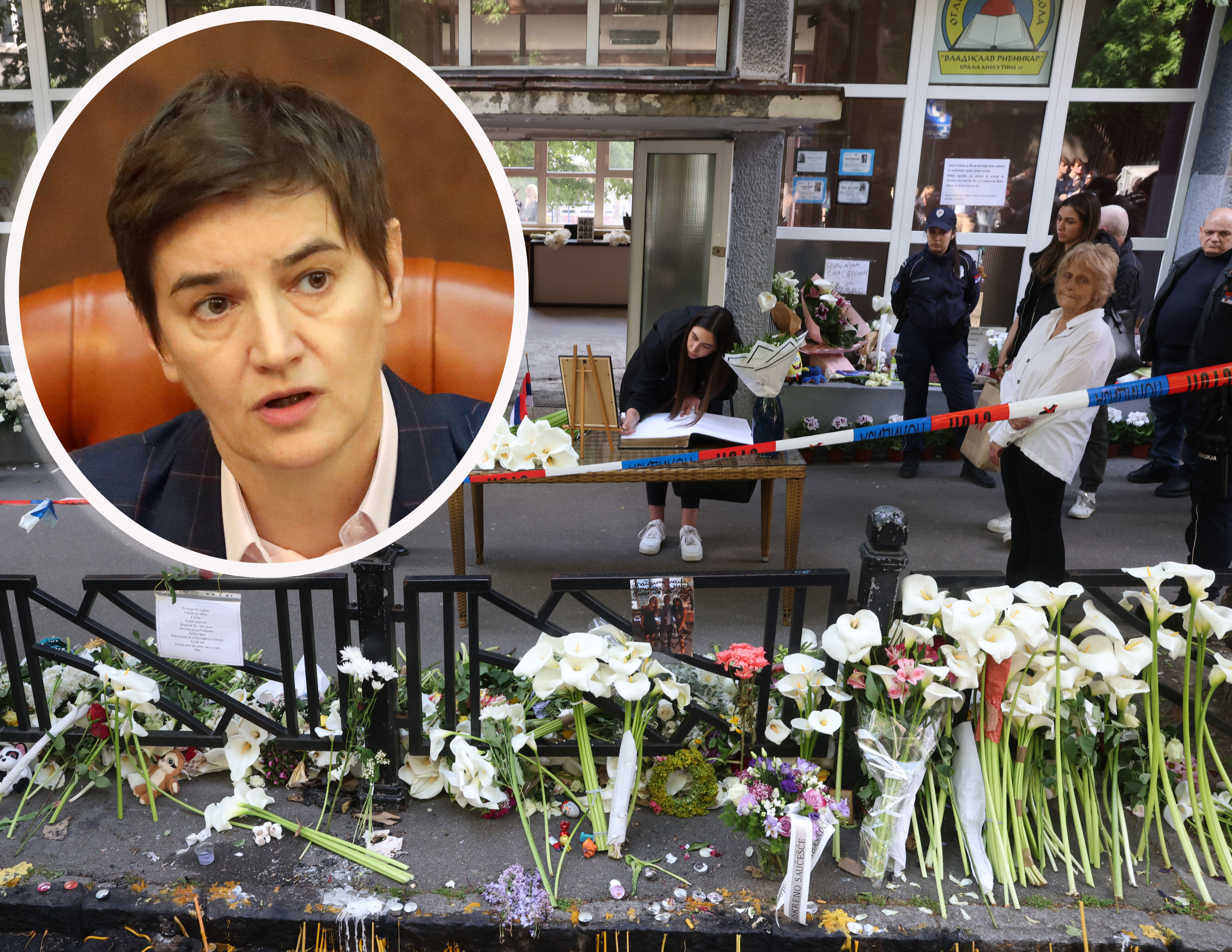 Book of condolence opened at the scene of a school shooting in Belgrade